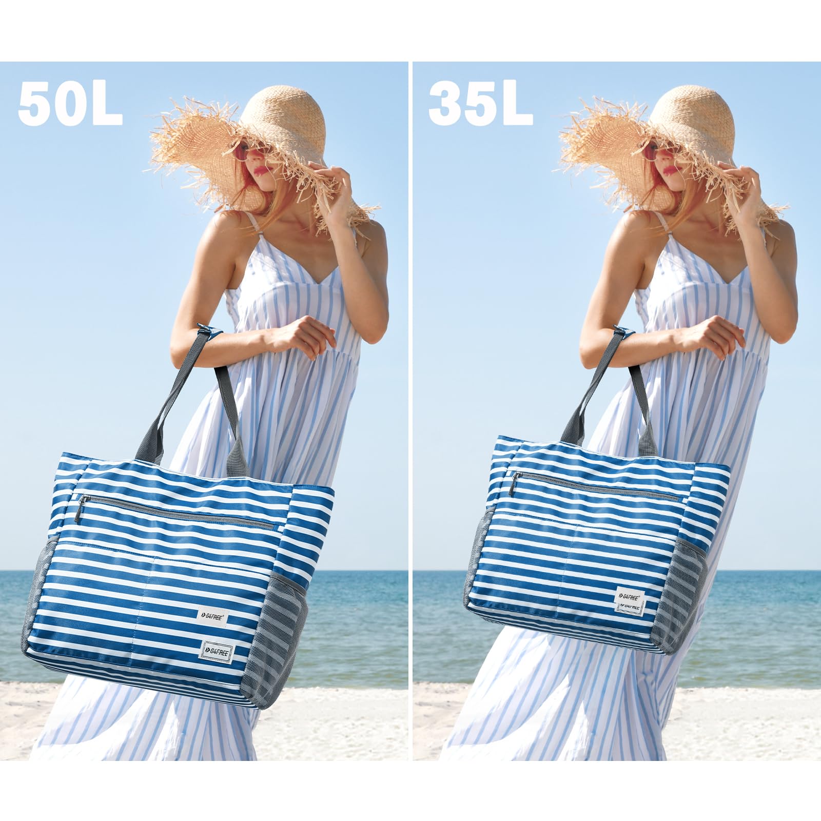 G4Free Waterproof Sandproof Beach Tote Bag - Large Capacity Foldable Beach Bag for Women, Perfect for Pool, Travel & Outdoor Adventures