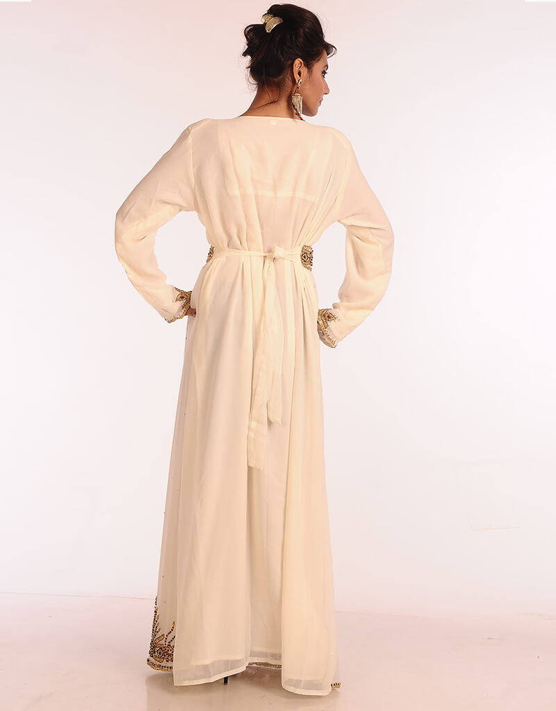Elegant Arabic Firozi Georgette Kaftan with Hand Zari Embroidery - Perfect for Weddings, Parties & Special Occasions