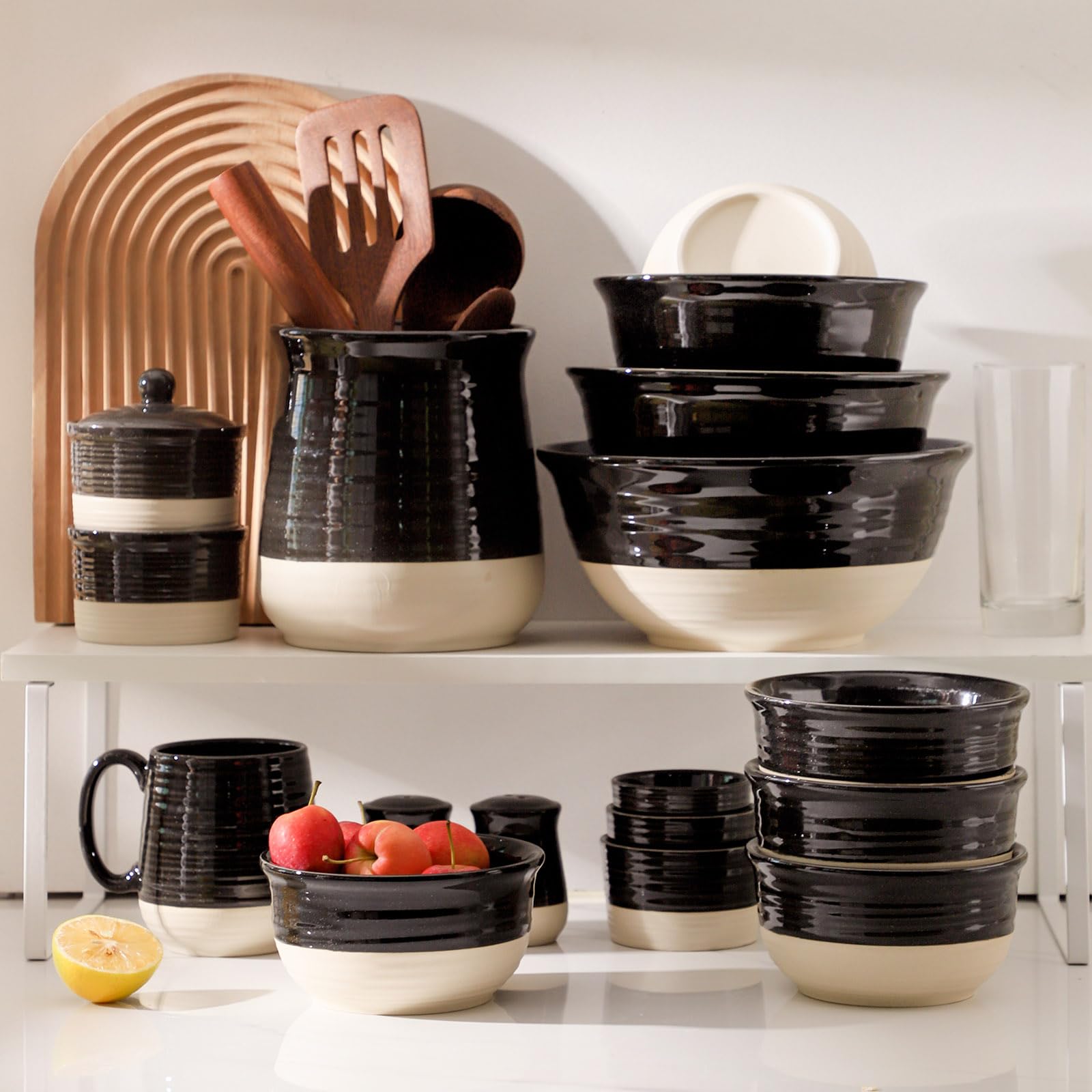 Hasense 20 oz Ceramic Soup Bowls Set of 6 - Stackable Kitchen Bowls for Ramen, Salad, Oatmeal, Rice & Snacks - Dishwasher & Microwave Safe Black Bowls - Perfect for Family Dinners, Meal Prep & Entertaining