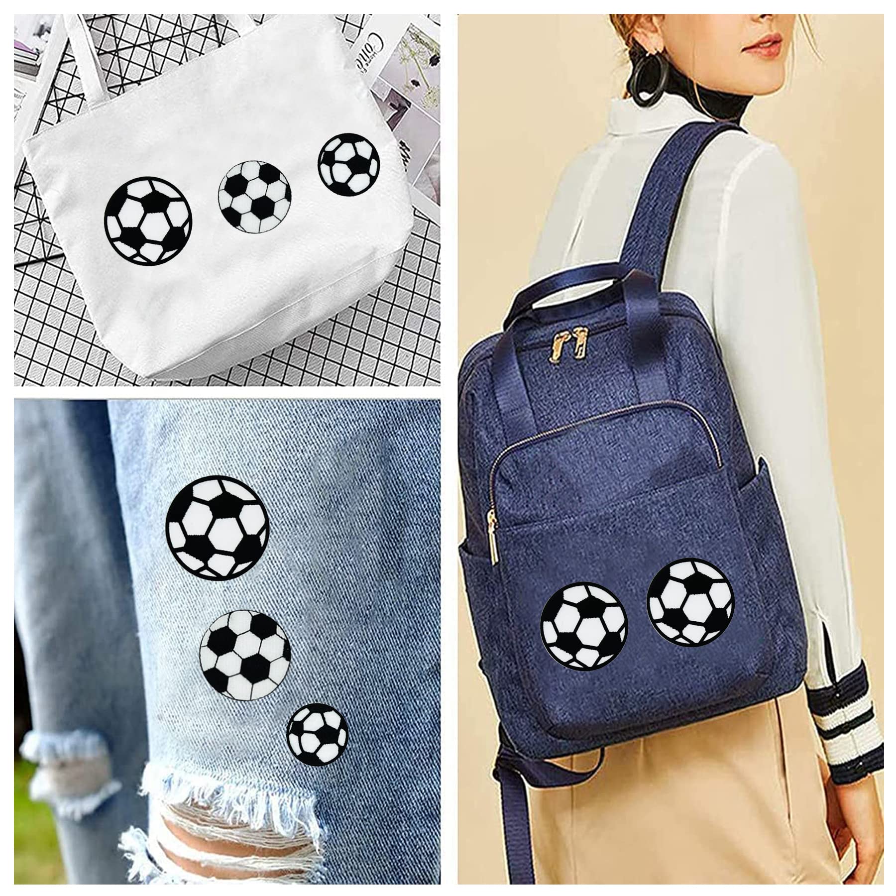 15PCS Soccer Ball Iron On Patches - Embroidered Sewing Repair Patches for Jeans & Clothing - DIY Fabric Applique - Black (JM002001) - Perfect for Customizing Jackets, Bags & DIY Crafts