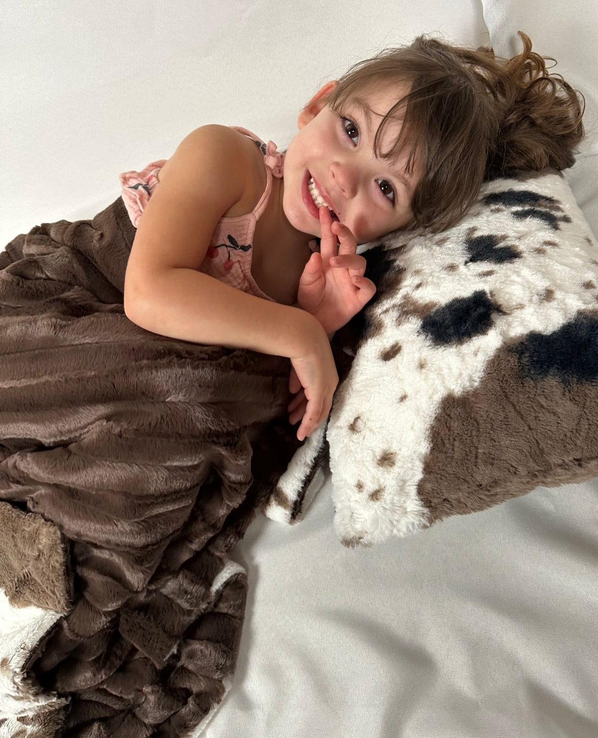 Soft Pony Mud Pie Brown Chinchilla Double Minky Toddler Blanket 44x60 - Travel Blanket with Pillowcase 12x20 for Kids, Baby Shower Gift & Nursery Decor