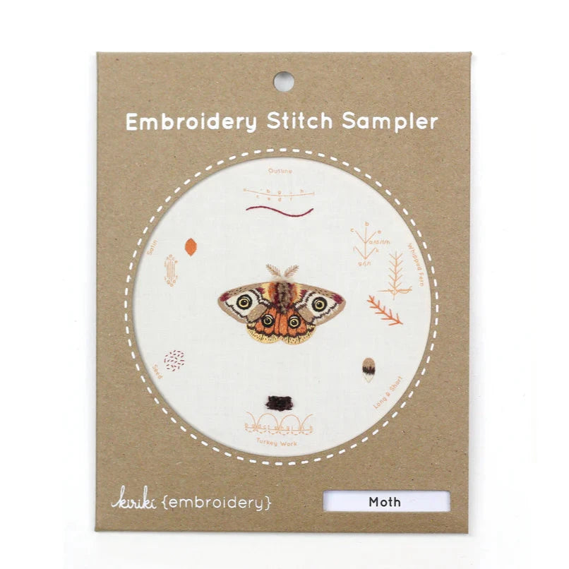 Elegant Moth Embroidery Stitch Sampler Kit - DIY Hand Embroidery Patterns for Beginners & Experts - Perfect for Home Decor, Wall Art & Gift Giving