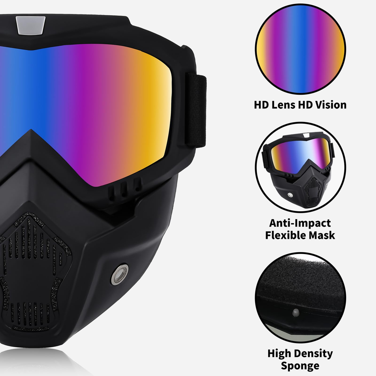 Anti-Fog Motorcycle Goggles & Detachable Paintball Mask - Dirt Bike, ATV, Ski & Airsoft Protective Gear for Outdoor Sports & Extreme Activities