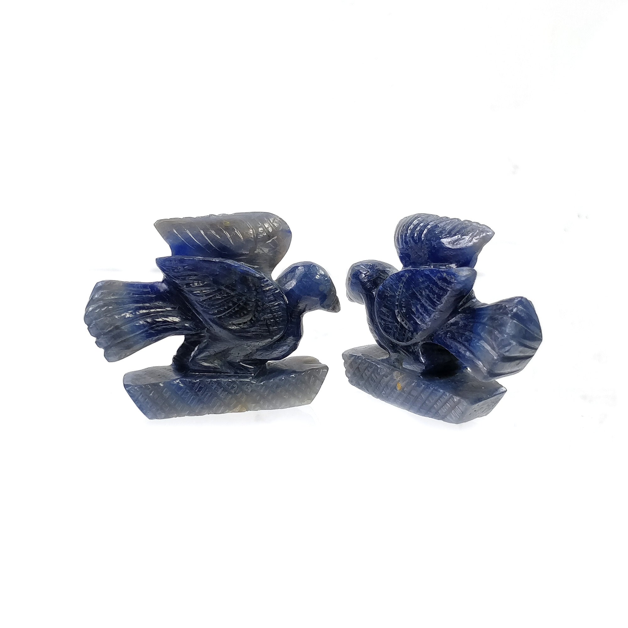 Natural Blue Sapphire Gemstone Carving - 243.20cts Untreated Unheated Handcrafted Bird Sculpture Figurine Pair (44x33mm) | Perfect for Jewelry Making, Home Decor & Spiritual Gifts
