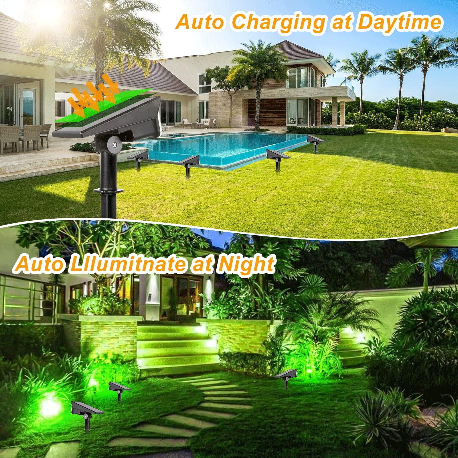 T-SUNUS Solar Powered Outdoor Spotlights - 4 Pack Waterproof IP65 Landscape Lights with 2 Modes (Dusk to Dawn) for Gardens, Trees, Statues, Flags | Perfect for Christmas, Halloween Decor & Graveyard Lighting