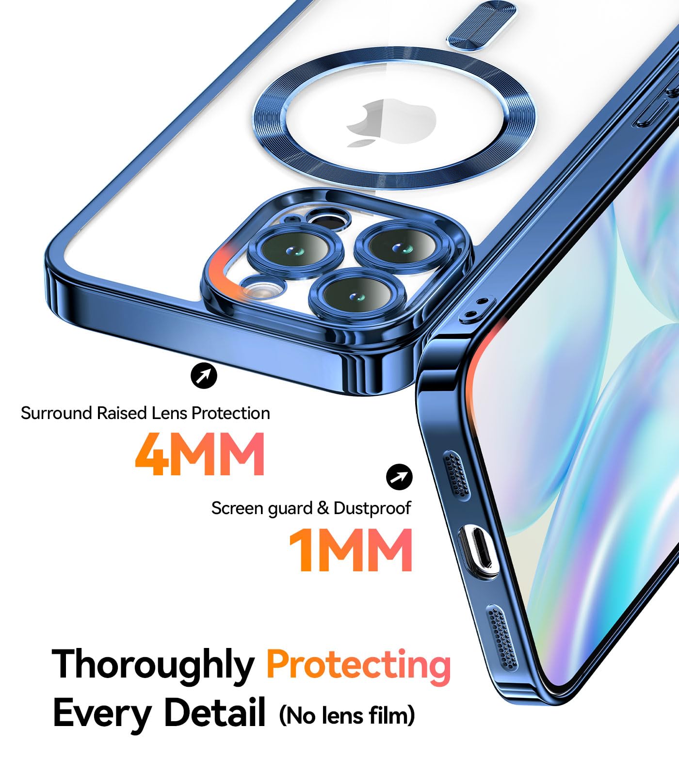 Meifigno Candy Mag Series Magnetic Case for iPhone 15 Pro Max - Magsafe Compatible, Glitter Card & Wrist Strap Included, Full Camera Lens Protection - Deep Blue Women's Phone Case | Perfect for Everyday Use, Travel, and Gift Giving