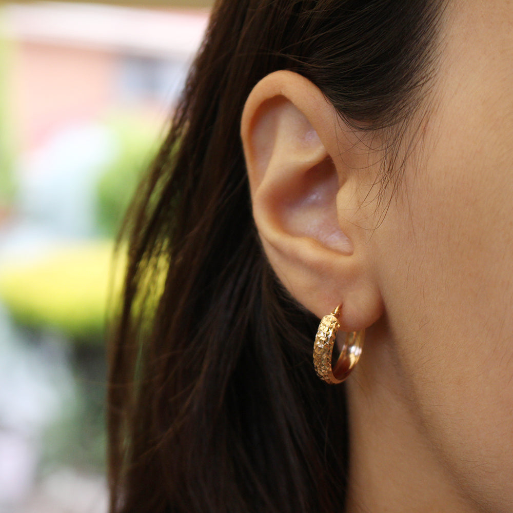 9ct Rose Gold Diamond Cut Hoop Earrings for Women - Elegant Everyday Jewelry for Parties, Weddings & Special Occasions