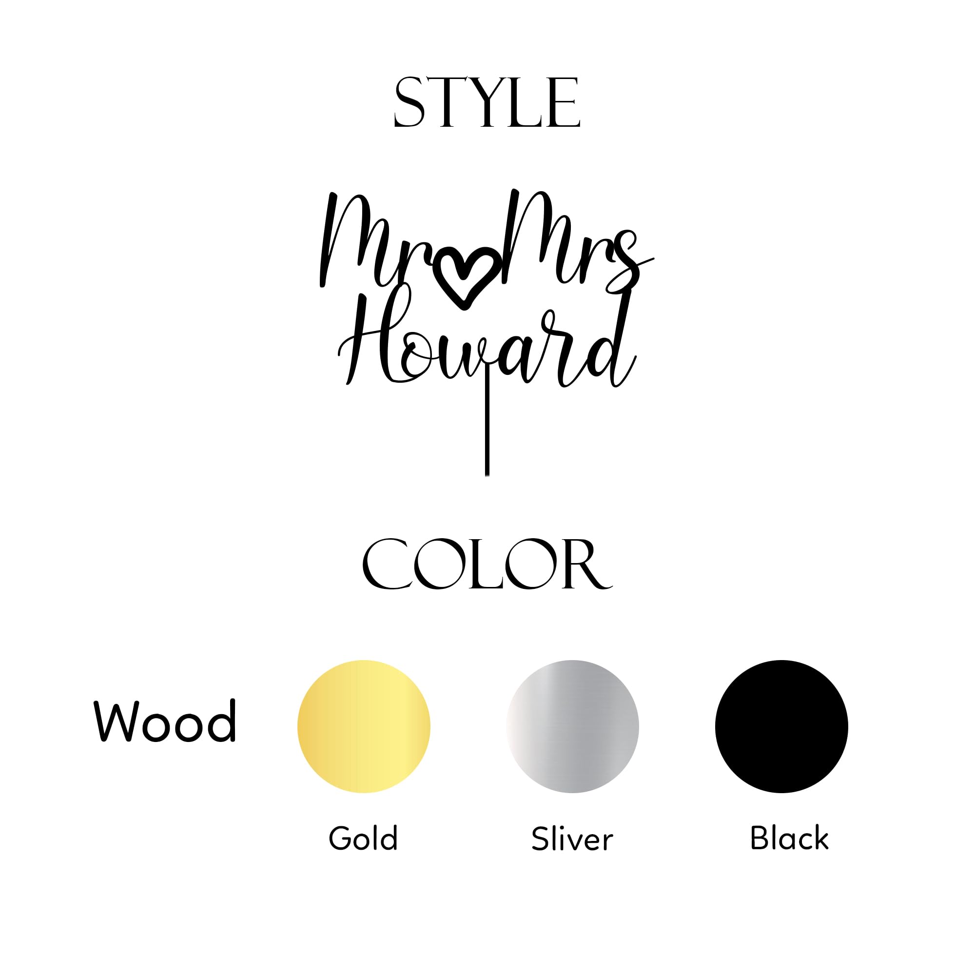 Elegant Heart Wedding Cake Toppers in Gold, Silver & Black - Mr & Mrs Personalized Cake Decorations for Weddings & Anniversaries (CT17) - Perfect for Romantic Celebrations, Bridal Showers & Vow Renewals