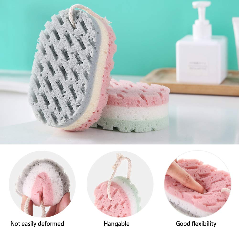 RRJ Soft Bath Sponge for Adults - Exfoliating Body Scrubber with 2 Hooks, 4-Pack for Women & Men - Perfect for Shower, Bath & Spa Relaxation at Home