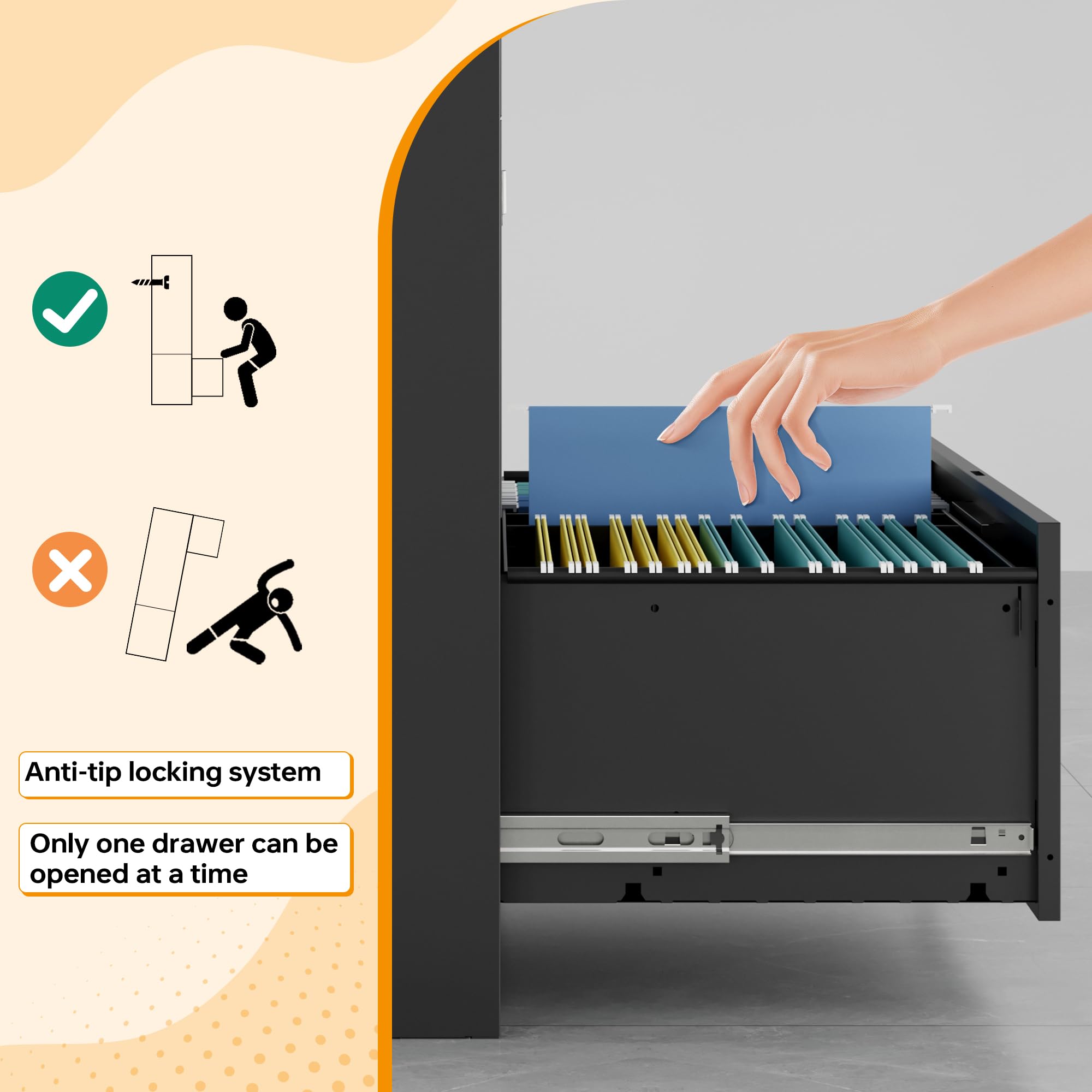3-Drawer Lateral File Cabinet with Lock - Metal Filing Cabinet for Home Office, Legal/Letter & A4 Size Documents - Secure Storage for Files, Folders & Office Supplies (Ideal for Home, Office & Workspace Organization)