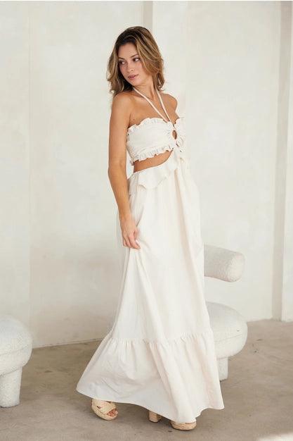 Gwenivere Ivory Maxi Dress for Women - Elegant Long Flowy Summer Wedding Guest Dress - Perfect for Beach, Party & Formal Occasions