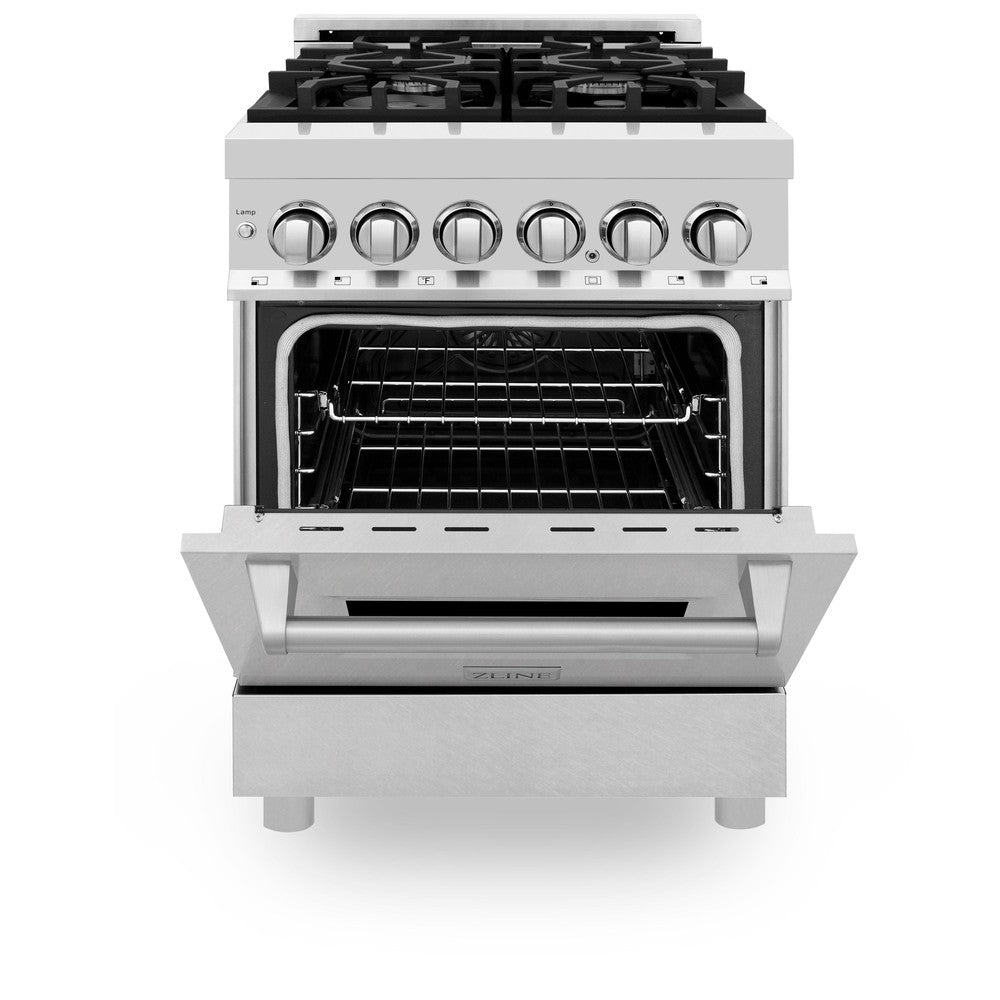 ZLINE 24 Inch 2.8 Cu. Ft. Dual Fuel Range - Stainless Steel Gas Cooktop with 4 Burners & Electric Convection Oven - Satin Stainless Steel Door (RA SN 24) - Perfect for Modern Kitchens & Professional Cooking