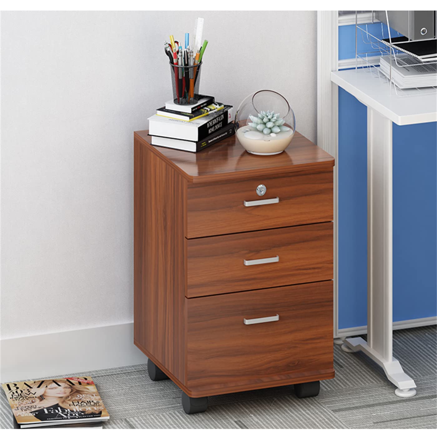 K-COON 3-Drawer Rolling Wood File Cabinet with Locking Wheels - Portable Vertical Mobile Lateral Storage for Home & Office Organization | Perfect for Documents, Files, and Office Supplies