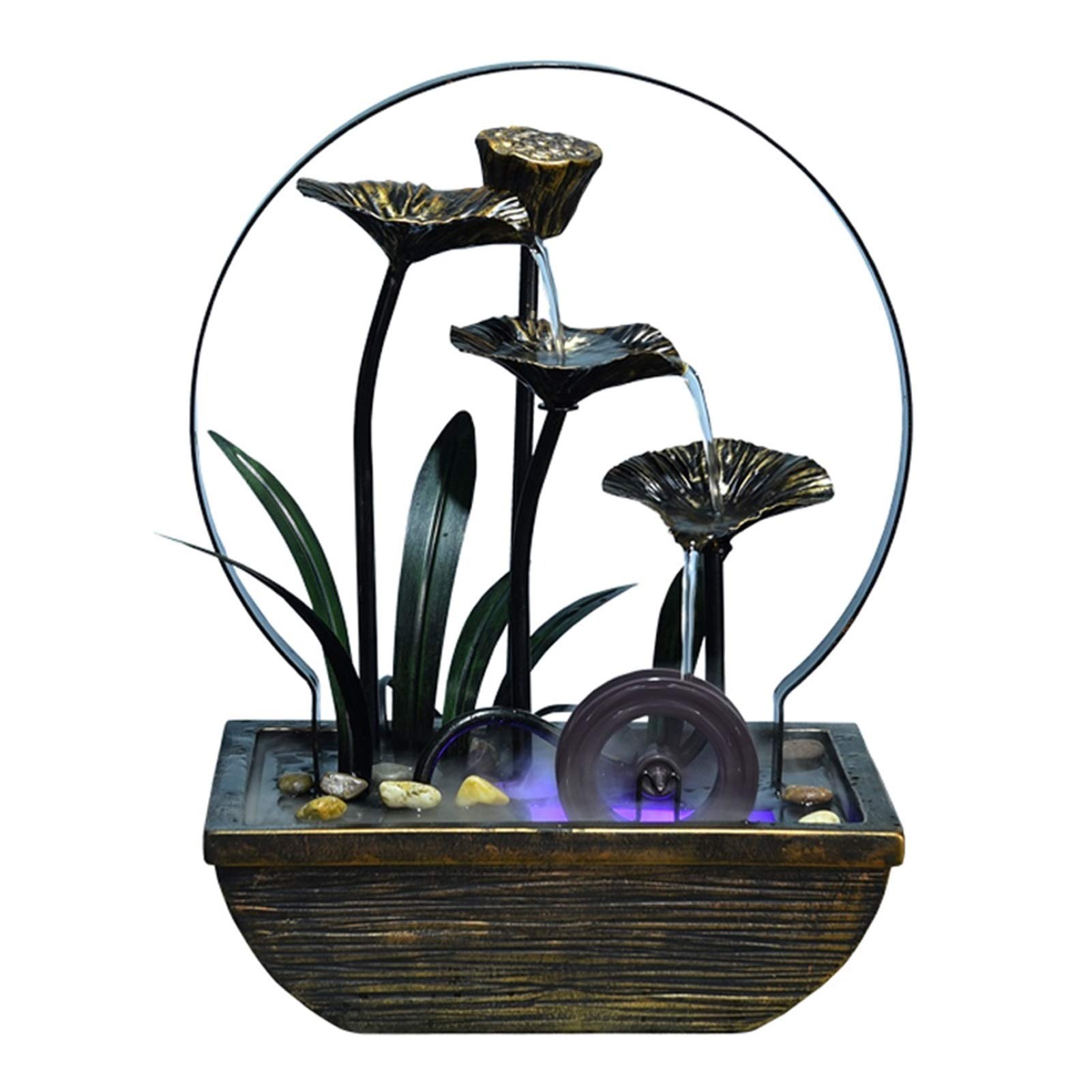Liushop Indoor Water Fountain with Water Lily & Cascading Waterfall - Zen Desktop Fountain for Home Office Decor, Meditation & Relaxation (Foggy Color)