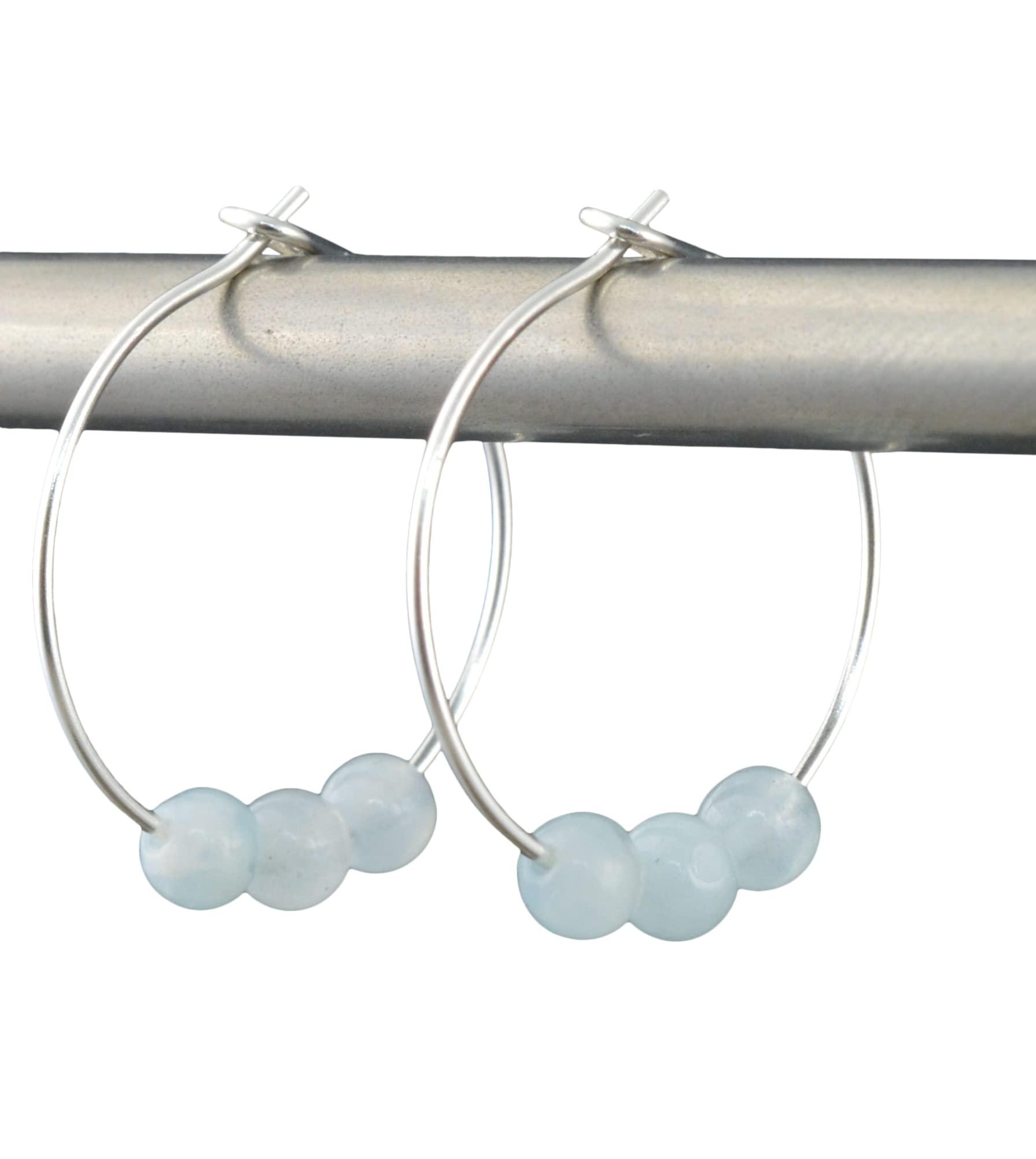 Pale Green Aquamarine Gemstone Sterling Silver Hoop Earrings 20mm - Elegant Dangle Earrings for Women with Gift Box - Perfect for Weddings, Parties & Everyday Wear