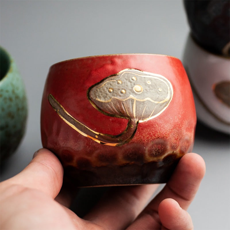 Premium Handcrafted Kiln-Fired Lotus Kung Fu Tea Cup Set of 4 - Traditional Chinese Ceramic Teacups for Gongfu Tea Ceremony, Home Decor & Gift Giving