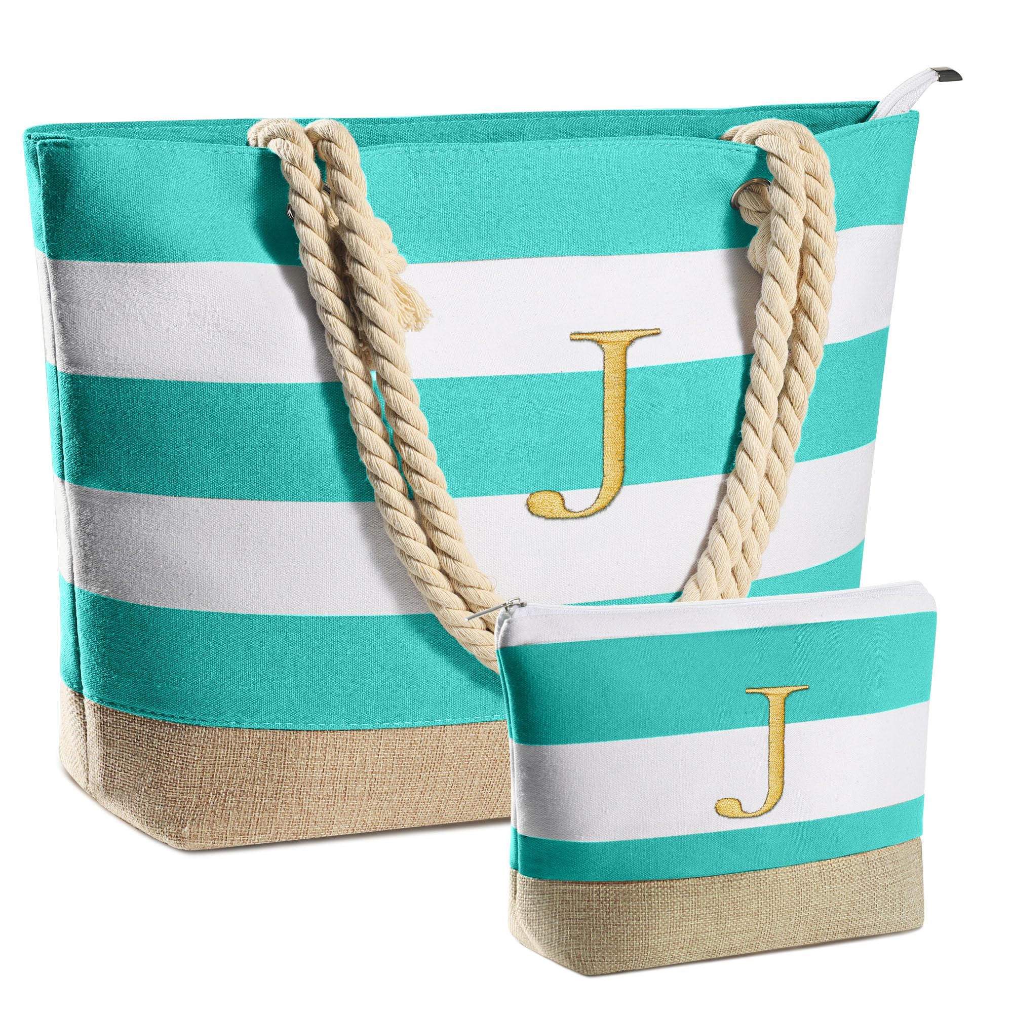 YOOLIFE Waterproof Canvas Beach Tote Bag for Women - Large Travel Tote with Zipper, Pool & Beach Essentials Organizer - Perfect for Vacation, Swimming, Summer Outings and Birthday Gifts