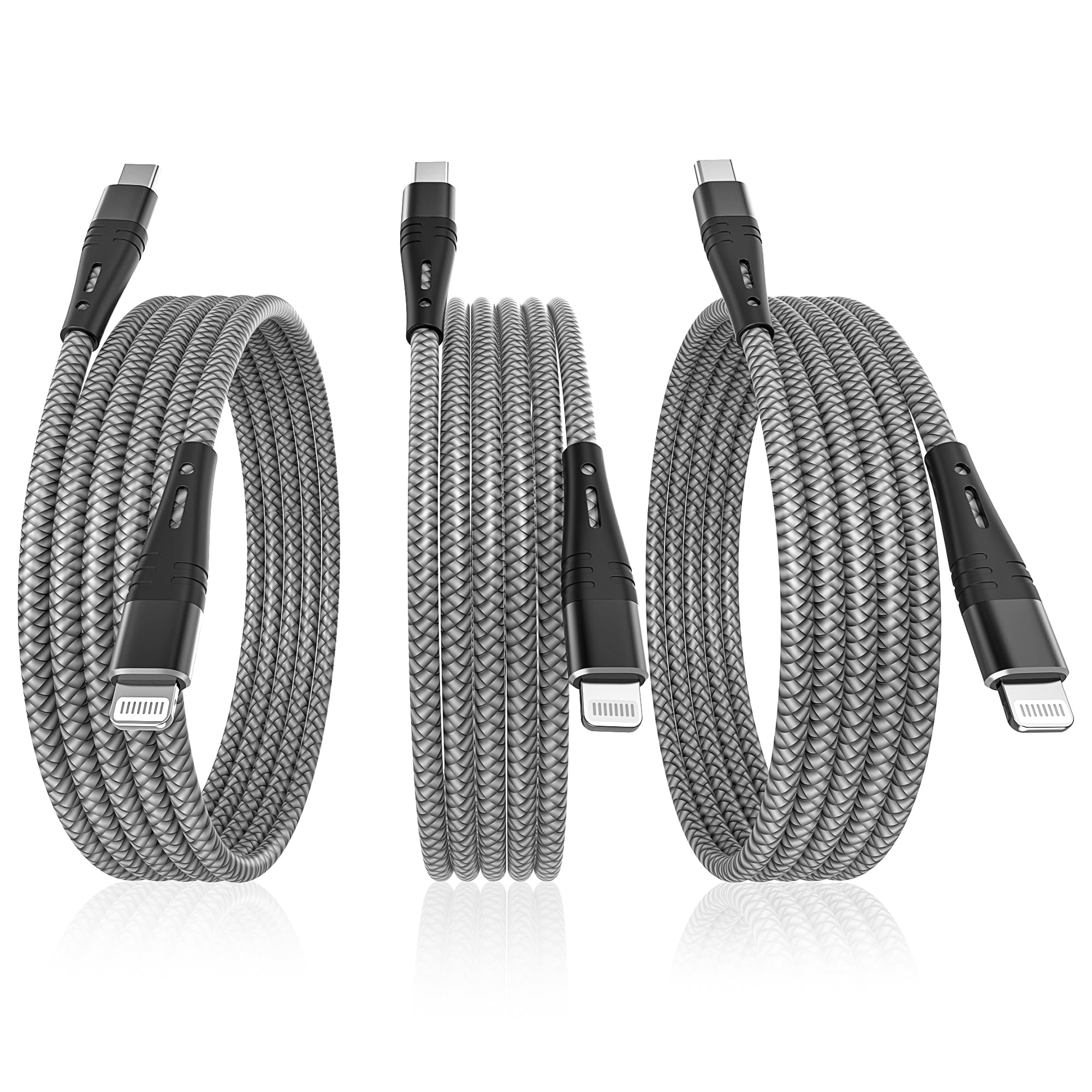 1FT USB C to Lightning Cable 3-Pack - MFi Certified Short iPhone Charger Cord (12 inch) for Fast Charging iPhone 14/13/12/11/X Series & iPad - Perfect for Travel, Car, Bedside & Office Use (Grey)