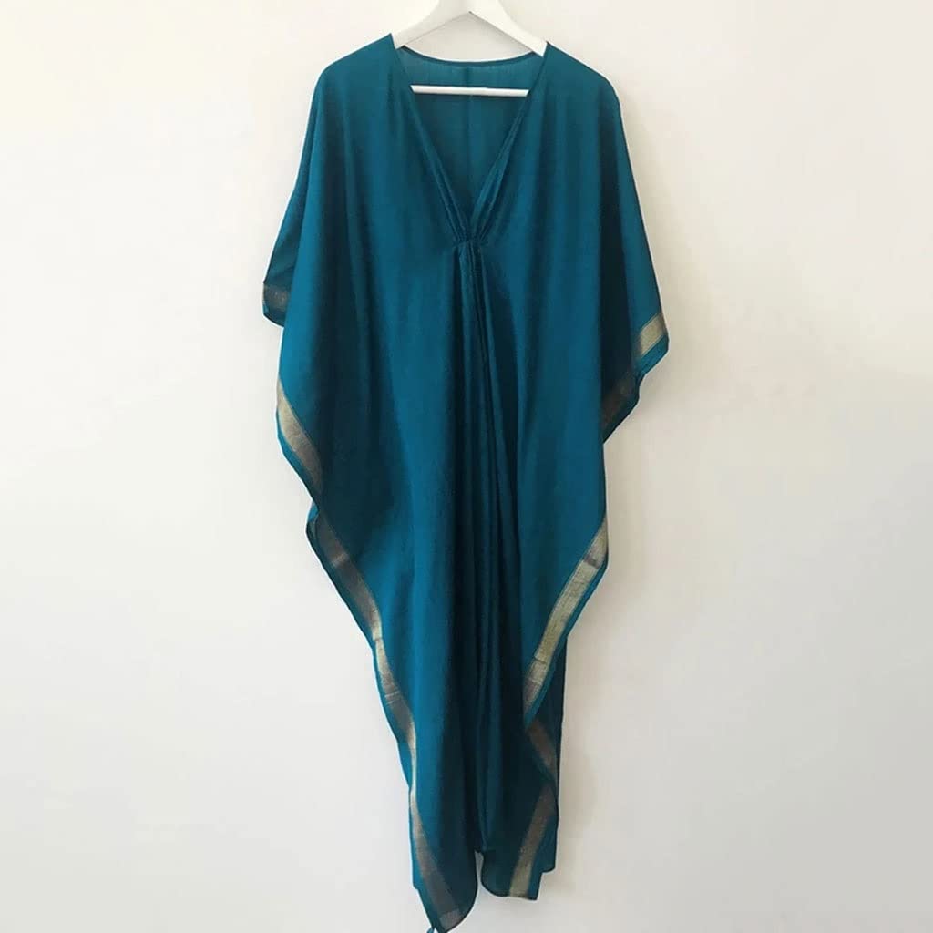 Women's Plus Size Casual V-Neck Maxi Dress - Flowy Summer Beach Tunic for Women (One Size) | Perfect for Vacations, Pool Parties & Casual Outings