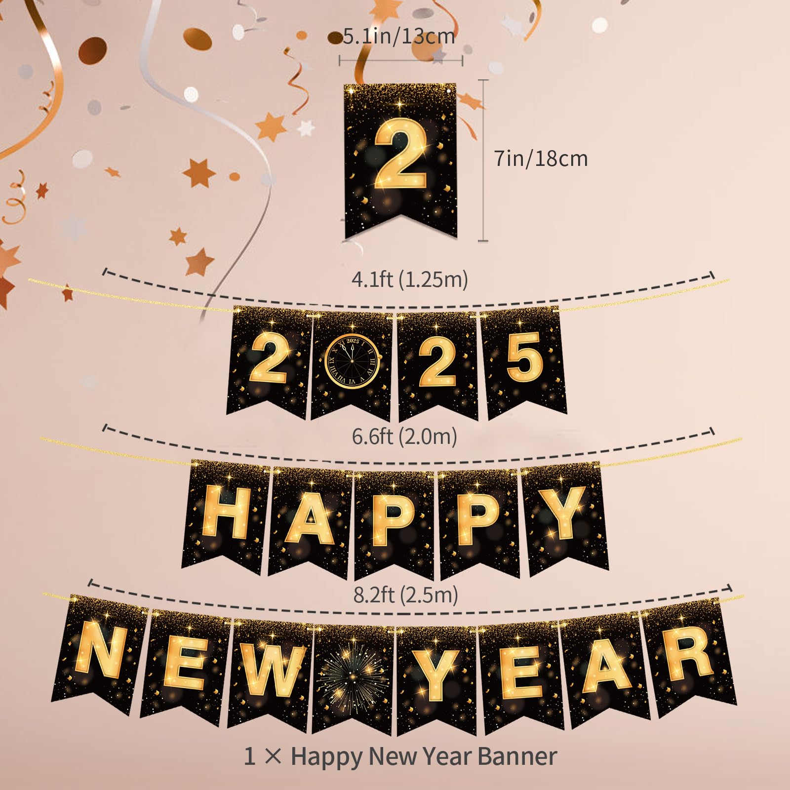 2025 Happy New Year Banner - No DIY New Year's Eve Party Decorations, Backdrop & Sign for Home, Office & Party Decor | Celebrate New Year 2025 in Style