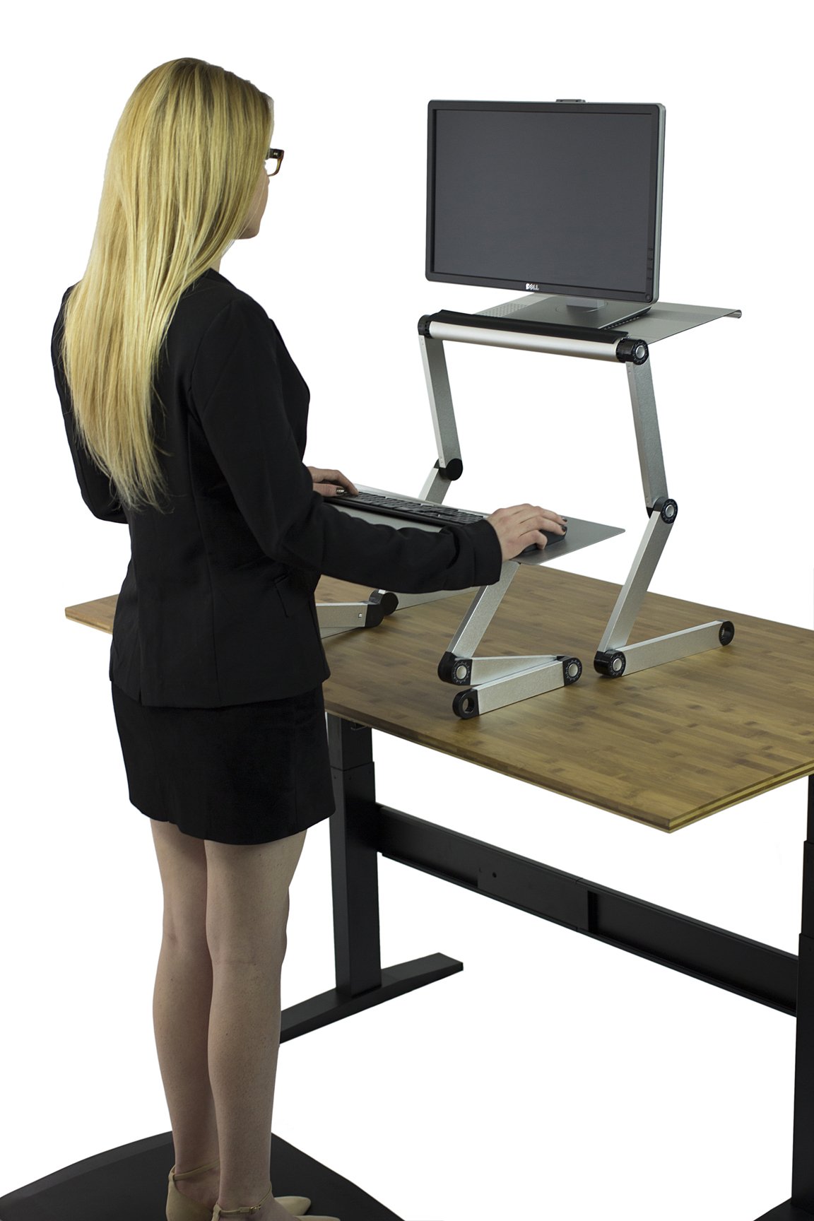 Ergonomic WorkEZ Adjustable Standing Desk Converter - Sit to Stand Riser for Laptop & Monitor, Silver | Height & Angle Adjustable with Negative Tilt | Perfect for Home Office, Gaming & Workspace Ergonomics