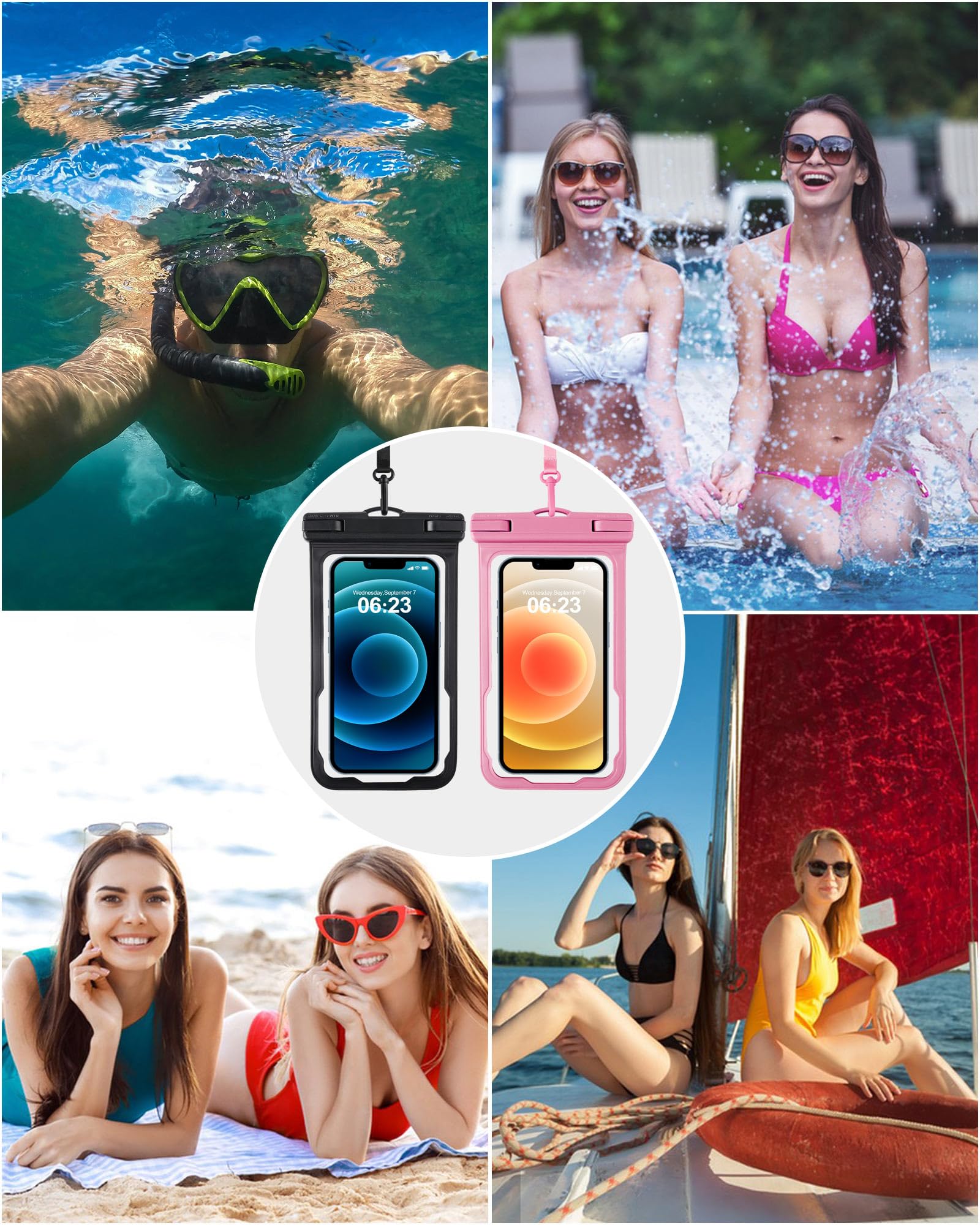 Waterproof Phone Pouch (2 Pack) for iPhone 16/15/14/13/12 Plus Pro Max & Galaxy/Pixel - Cruise, Beach & Travel Essentials - Keep Your Phone Dry While Swimming, Boating & Outdoor Adventures