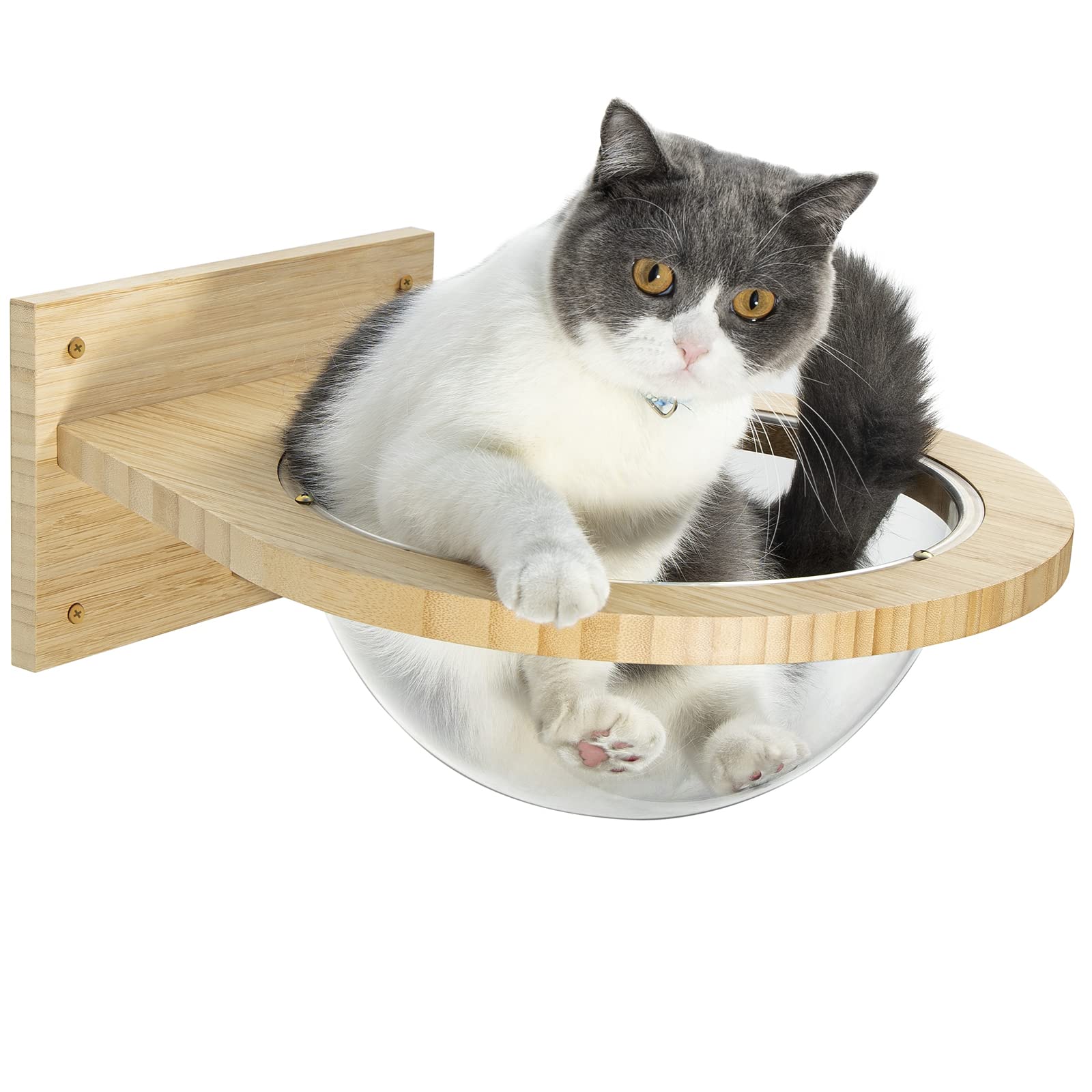 Yangbaga Wall Mounted Bamboo Cat Hammock - Durable Transparent Cat Bed & Furniture for Kittens & Adult Cats - Cat Wall Shelves for Sleeping & Resting (Cat Capsule) - Perfect for Small Spaces & Cat Lounging Areas