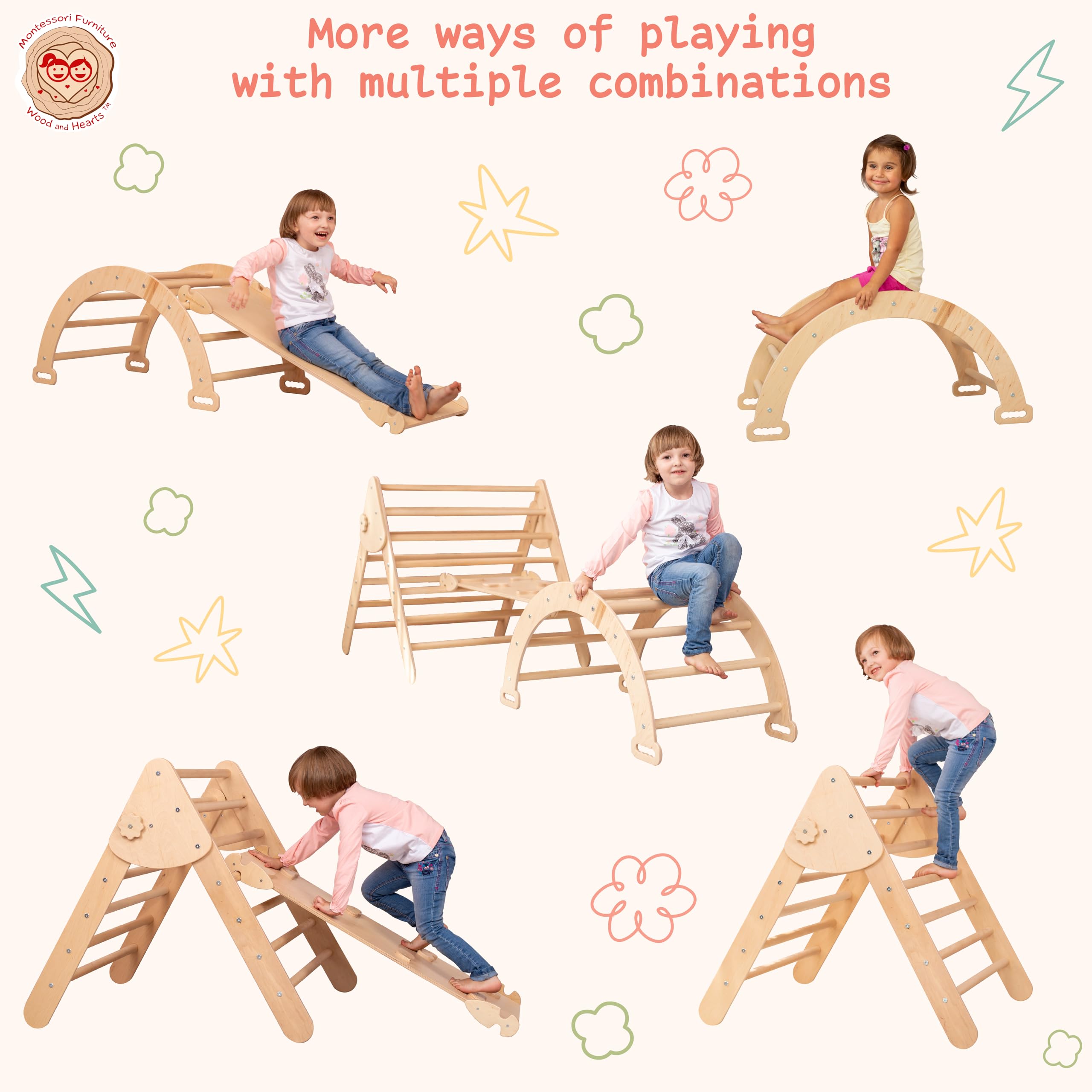 Premium Wooden Montessori Climbing Triangle Set for Toddlers - 3-Piece Wooden Toys with Ramp & Activity Gym | Large Size Baby Climbing Equipment for Indoor Play, Gross Motor Skill Development & Montessori Learning