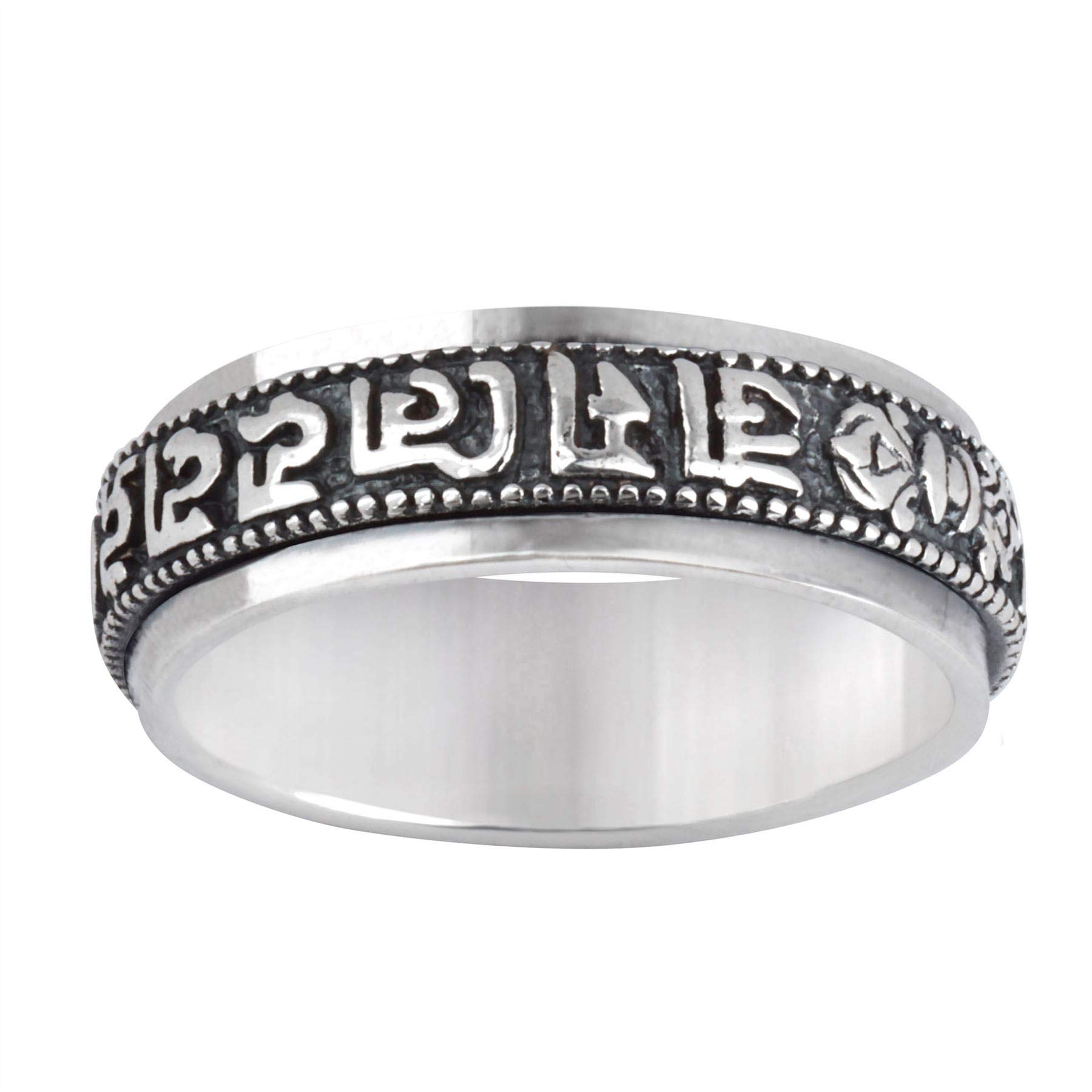 Om Mani Padme Hum Spinner Ring for Anxiety Relief - 925 Sterling Silver Buddhist Mantra Fidget Ring for Women & Men - Tibetan Sanskrit Meditation Band - Stress Relief Jewelry for Office, Yoga & Daily Wear
