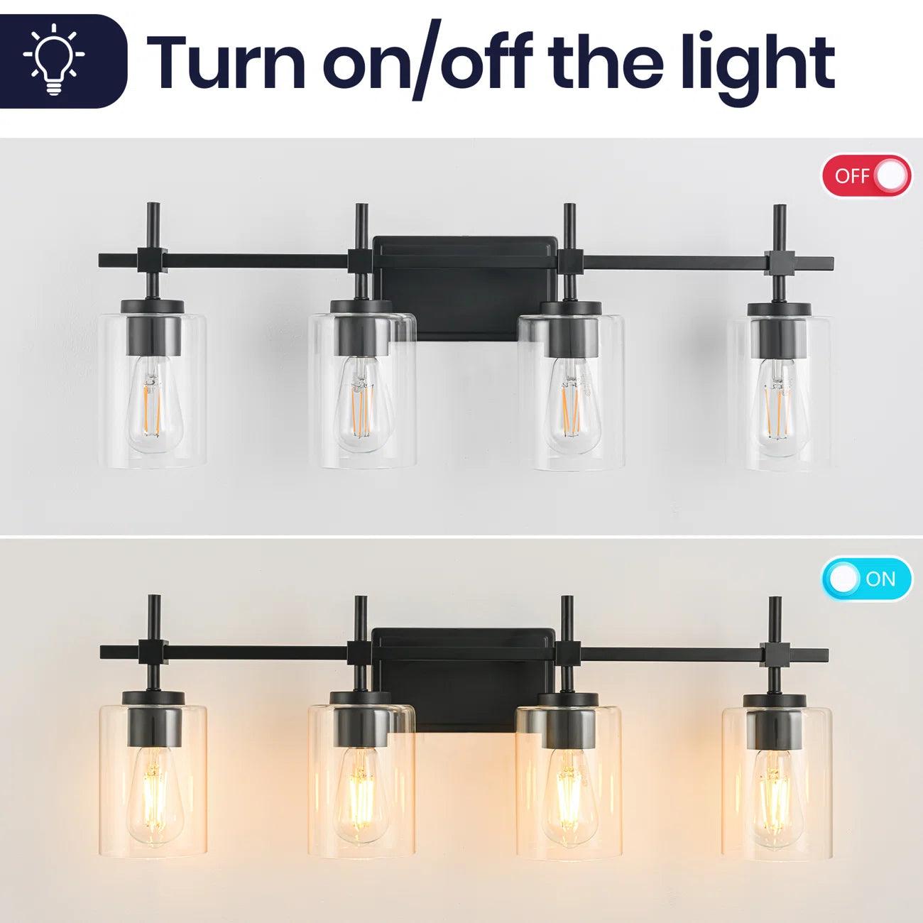 Jasper Modern 4-Light Clear Glass Bathroom Vanity Light Fixture - Perfect for Bathroom, Powder Room, and Dressing Area Lighting