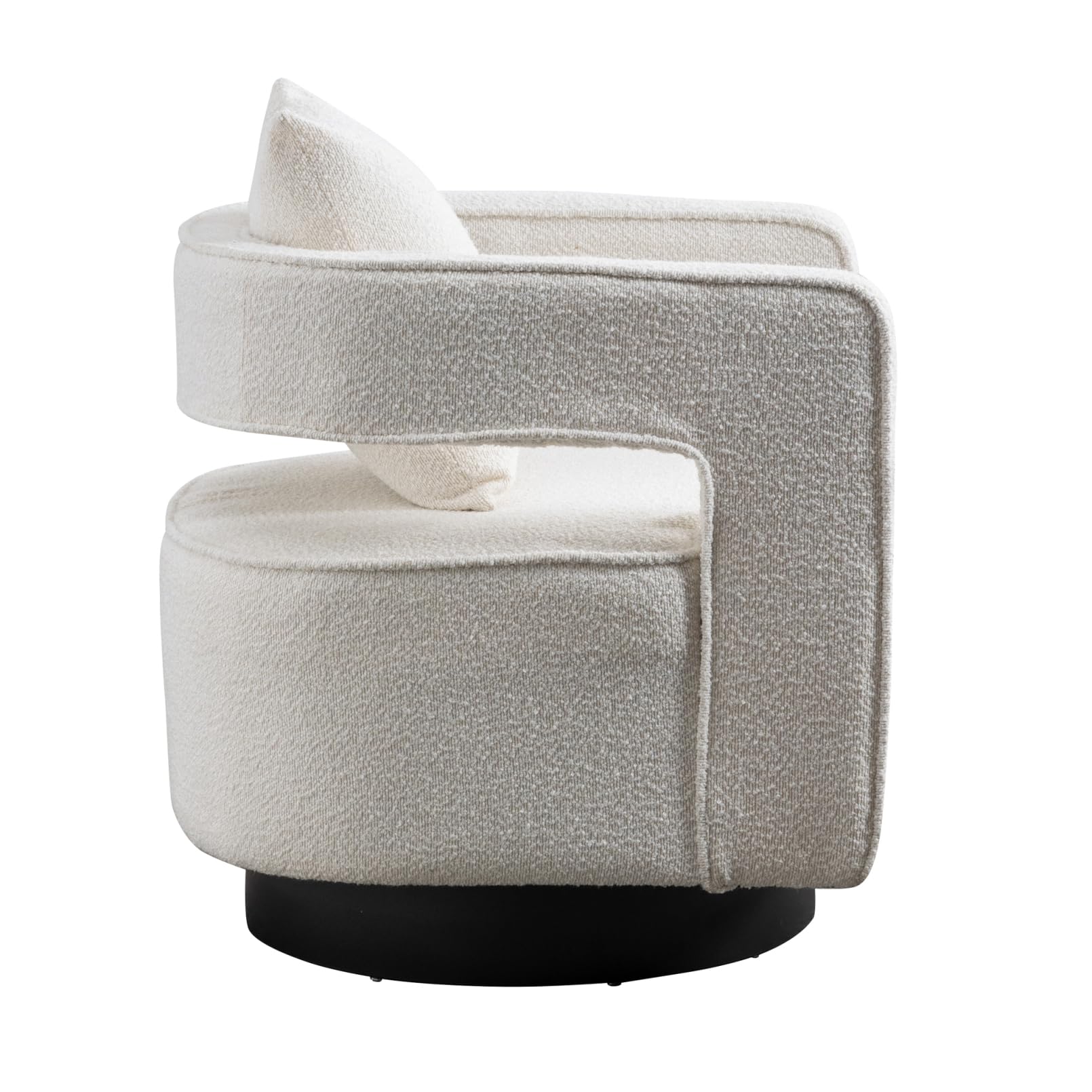 360° Swivel Barrel Chair - Modern Boucle Upholstered Accent Armchair with Hollow Backrest, 29