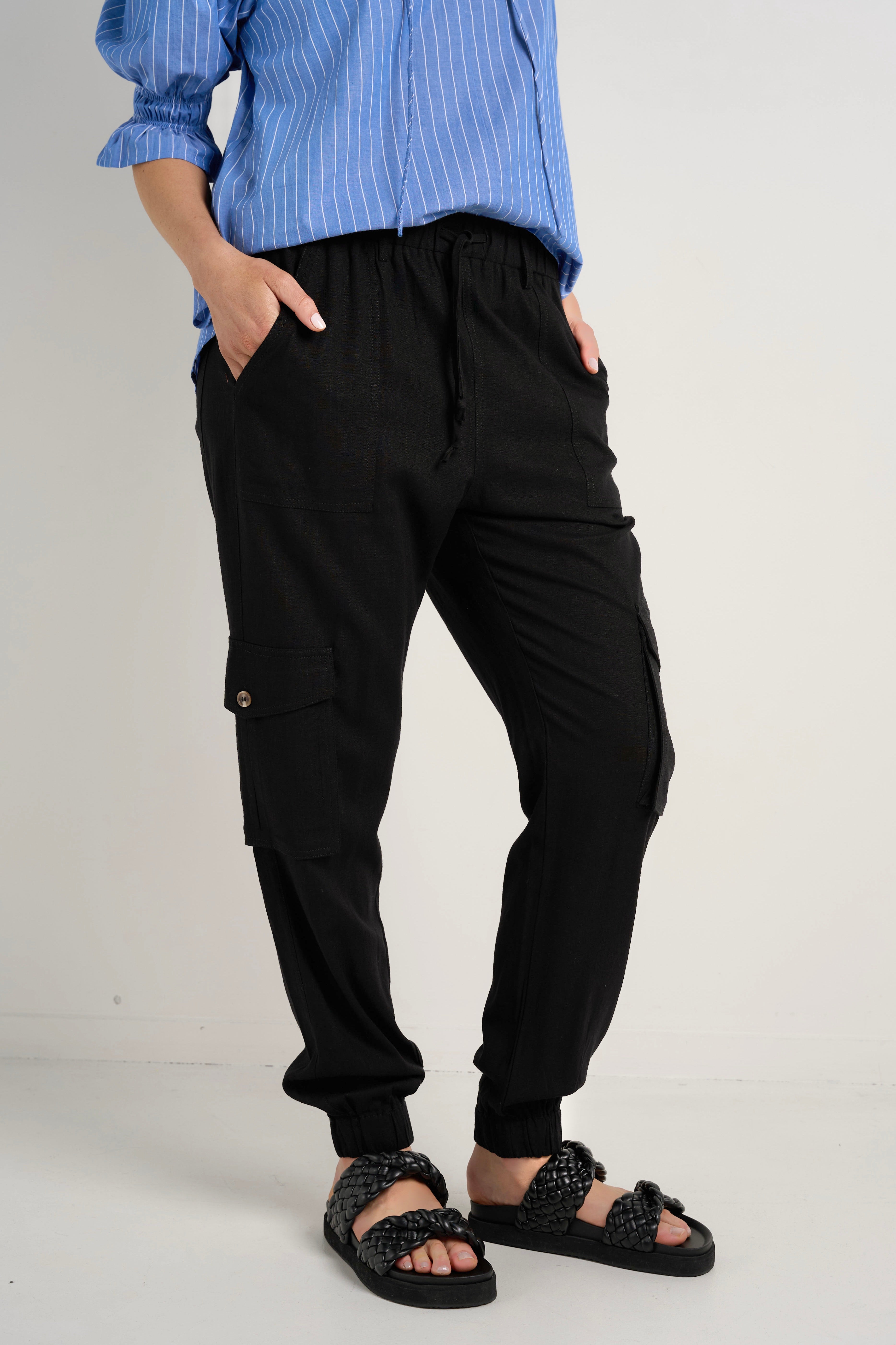 Stylish Black Linen Viscose Jogger Pants for Women - Comfortable Lounge & Casual Wear for Home, Travel and Everyday Outfits