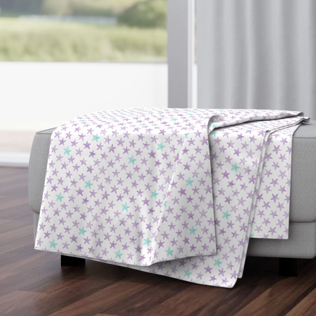 Soft Plush Minky Throw Blanket 50x70 Inches - Starfish Purple Mermaid Aqua Beach Print for Cozy Home Decor, Couch & Bed Use