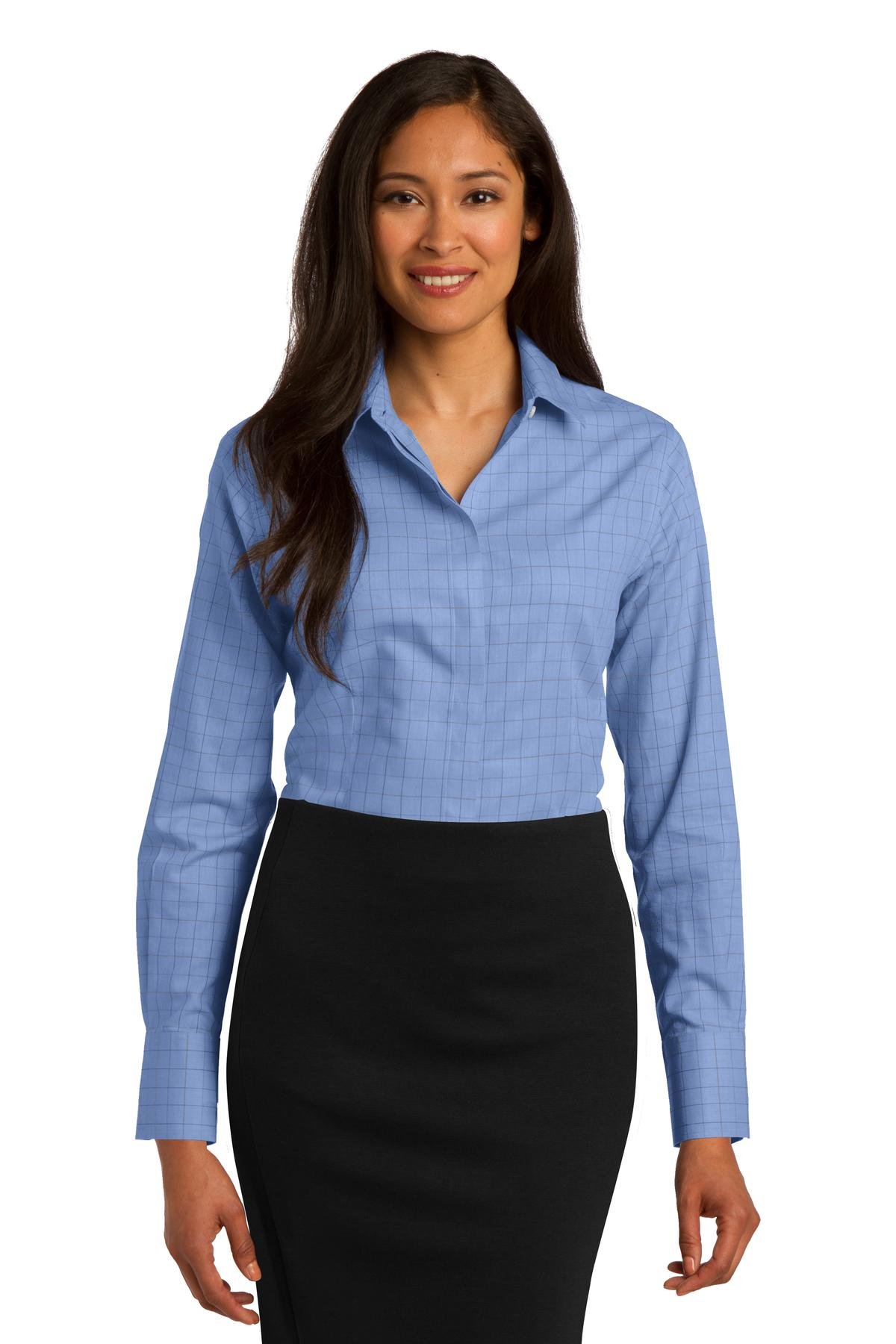 Red House Women's Windowpane Plaid Non-Iron Shirt | Wrinkle-Free Button Down Blouse for Work & Casual Wear | Office, Business, Date Night Outfits