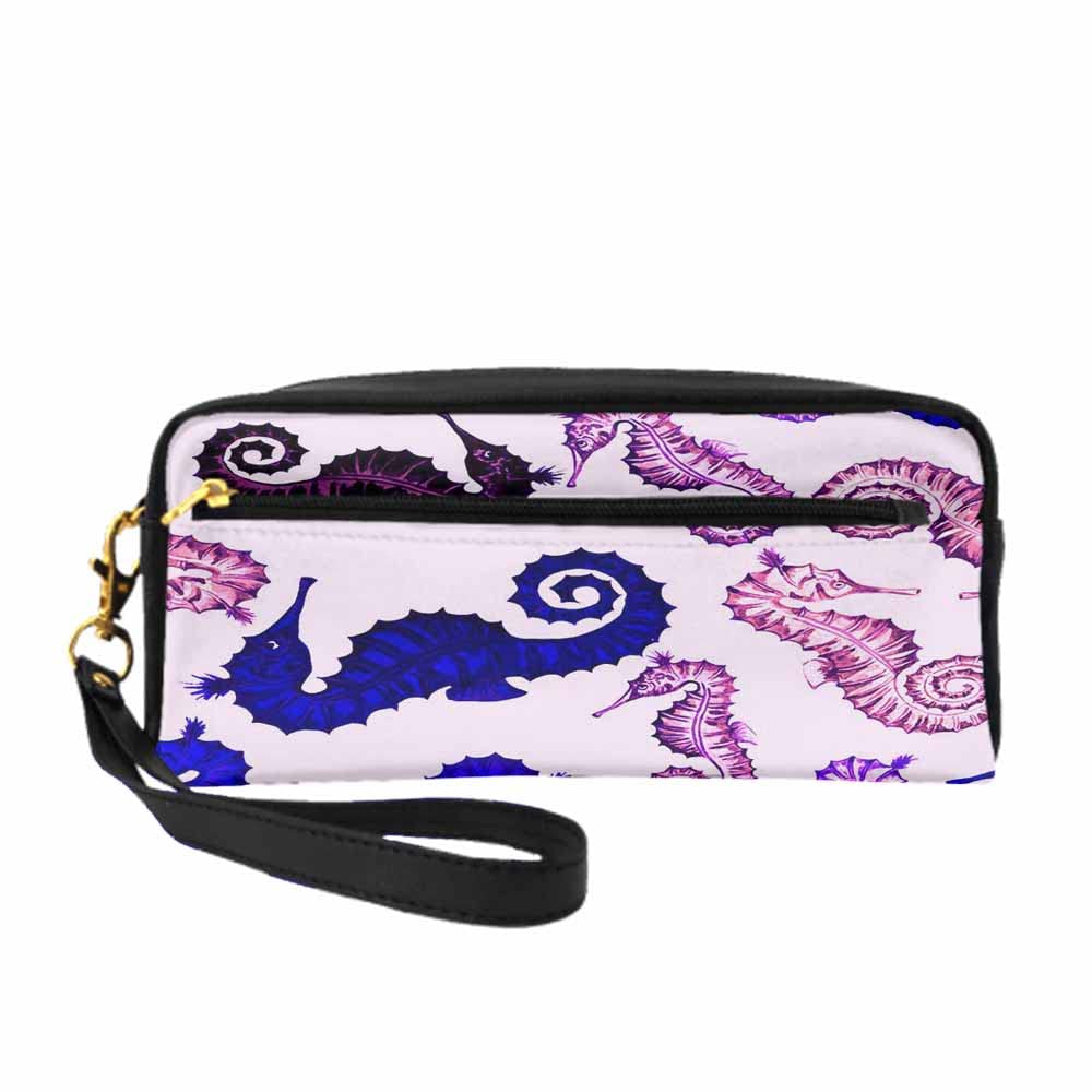 PU Leather Small Makeup Bag for Women - Waterproof Cosmetic Organizer with Seahorse Design in Pink | Perfect for Travel, Gym & Daily Essentials Storage