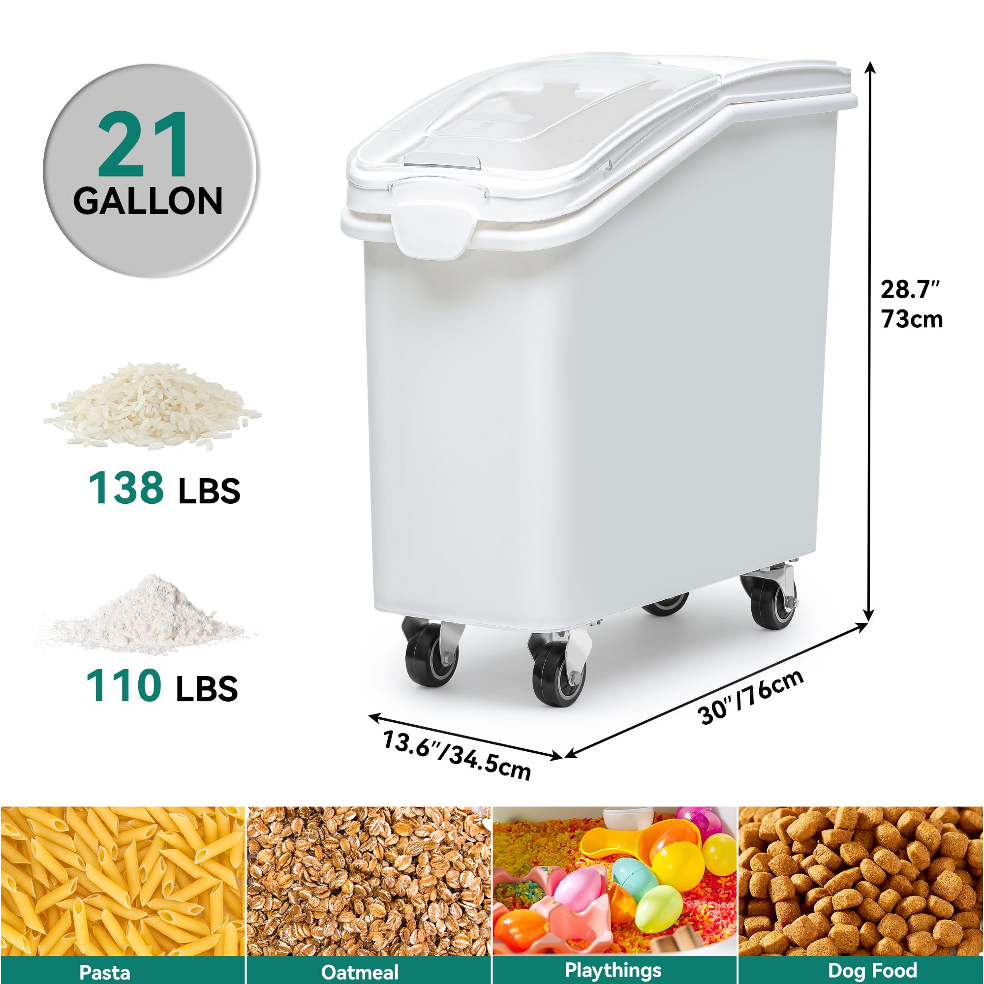 YITAHOME 50L Large Ingredient Storage Bin with Wheels - Commercial Rice Container with Scoop, Lid & Scale - Bulk Flour Bin for Kitchen Pantry Organization - Ideal for Restaurants, Bakeries & Home Kitchens