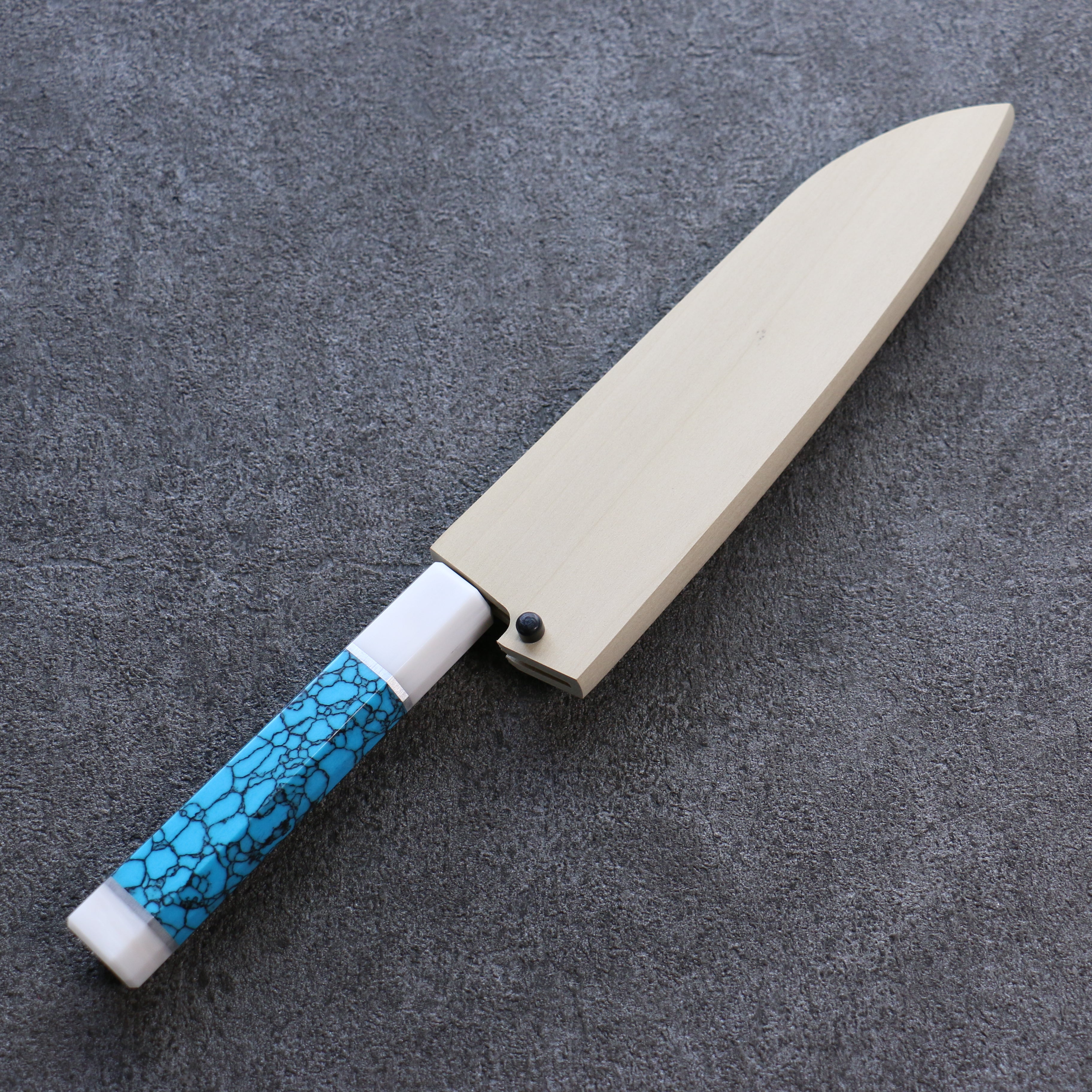 150mm Small Santoku Knife with Magnolia Sheath & Plywood Pin - Perfect for Home Kitchen, Camping, and Outdoor Cooking