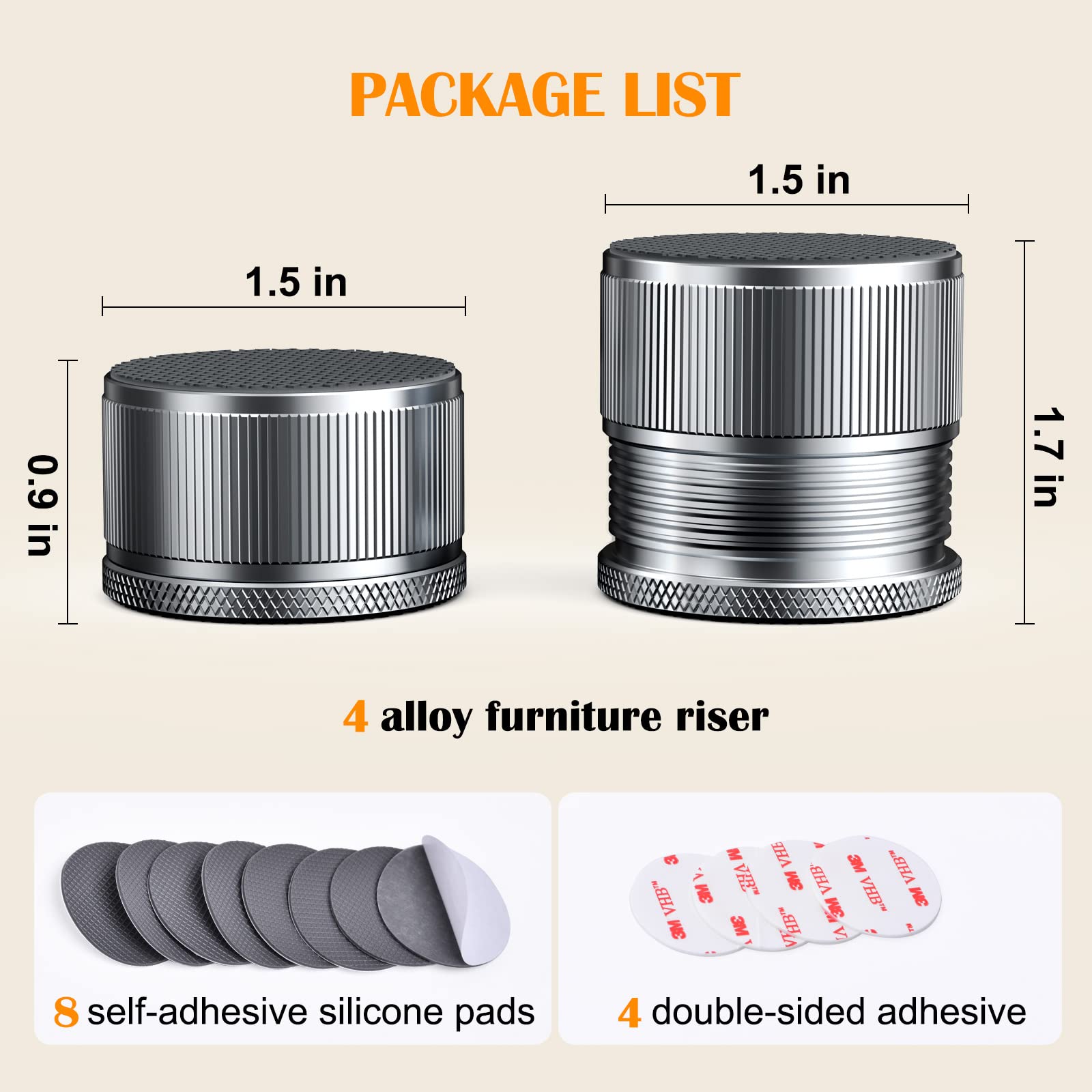 Nediea 1.5 Inch Heavy Duty Metal Bed Risers - Adjustable Furniture Lifters (0.9