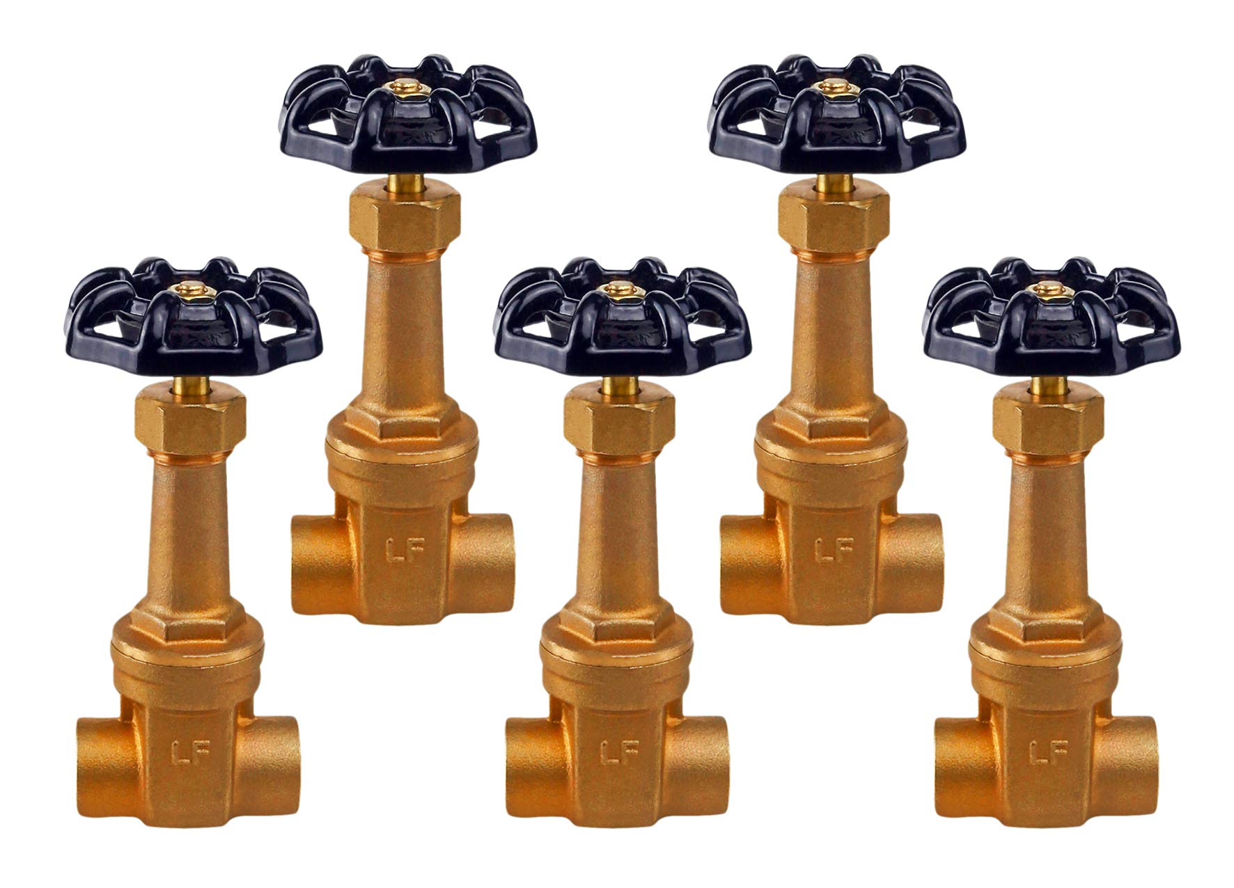 66564-5 Midline Valve 3/4 Inch FIP Long Bonnet Gate Valve - 5 Pack Cast Brass for Water & Gas Lines - Perfect for Plumbing, Irrigation & Industrial Applications