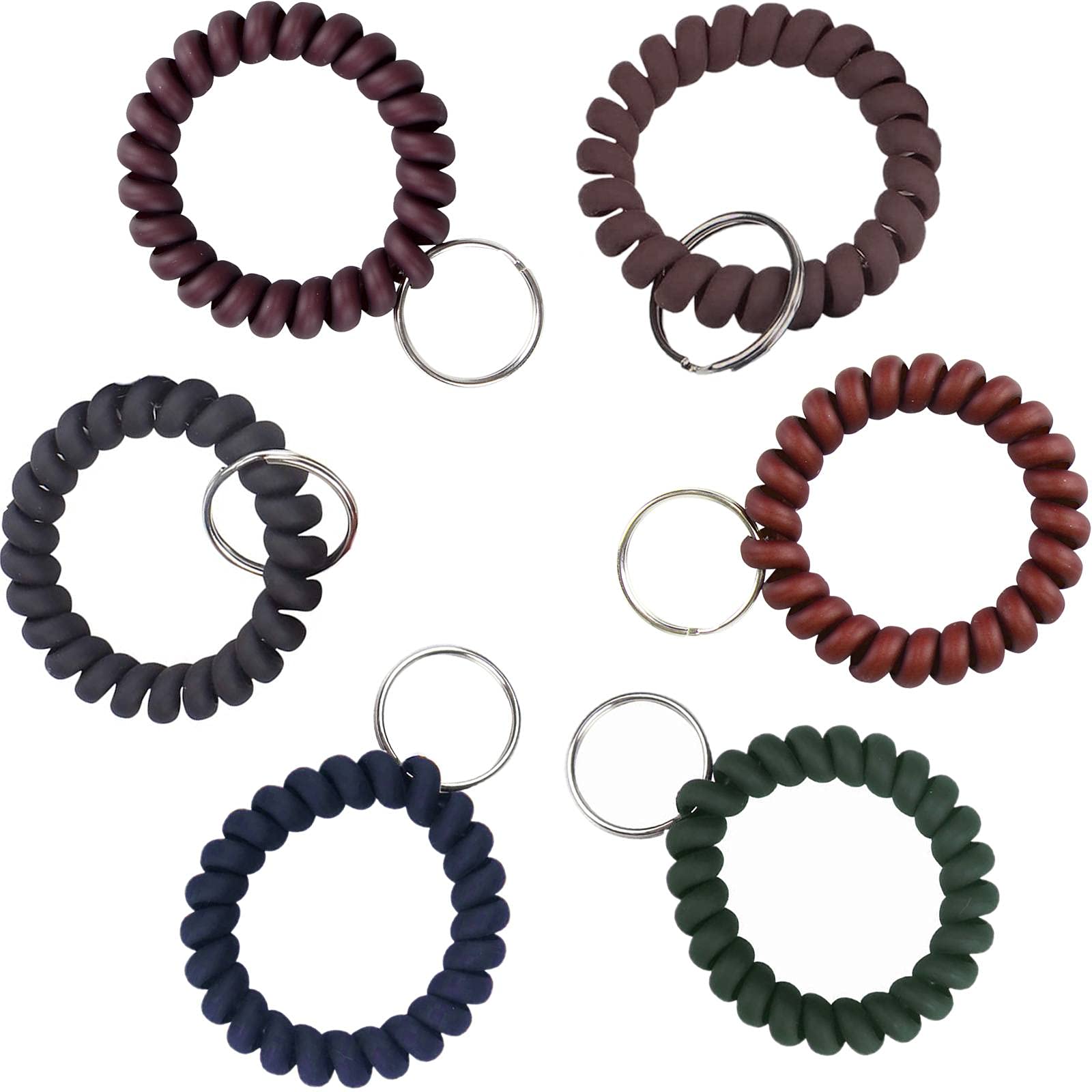 BIHRTC 6-Pack Stretchable Spiral Wrist Key Holder - Elastic Coil Wristband Keychain for Keys, ID Badges & Accessories - Perfect for Gym, Sauna, Outdoor Sports & Daily Use