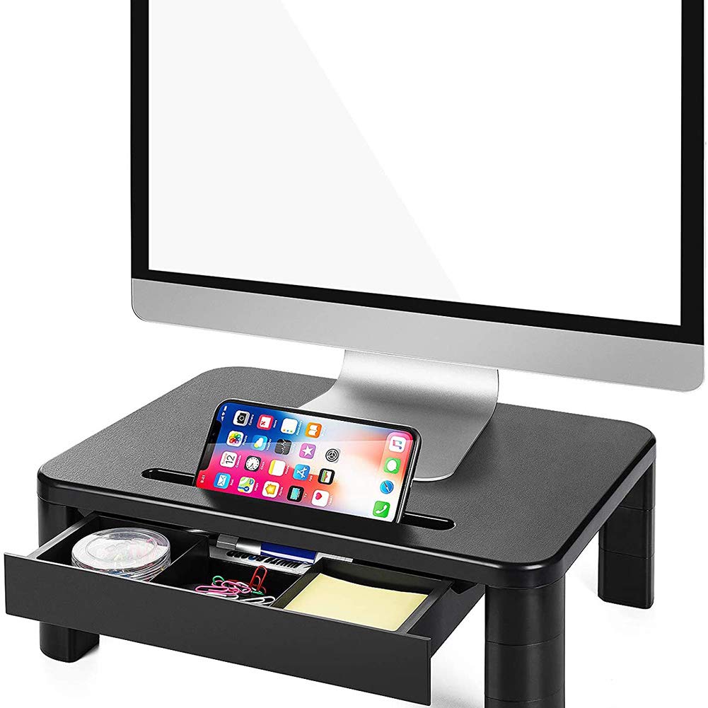 Adjustable Monitor Stand for Desk with 3 Height Settings - Ergonomic PC Monitor Riser with Storage Organizer for Laptop, Printer & Office Accessories - Reduce Neck Pain & Improve Posture - Perfect for Home Office, Gaming Setup & Workspace Organization