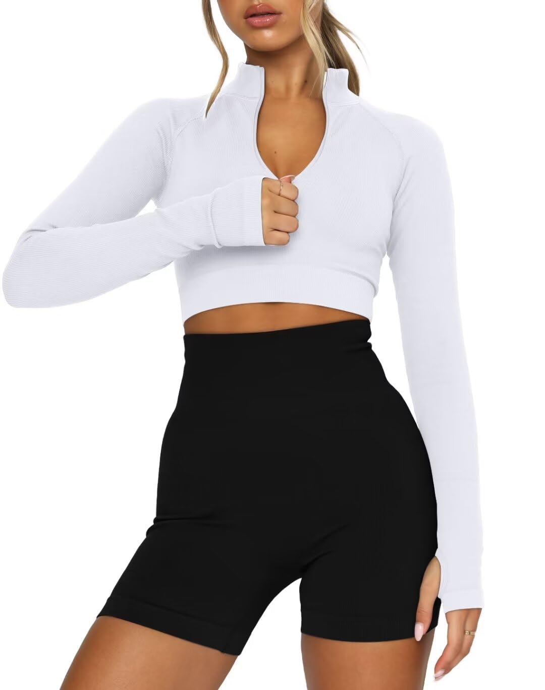 LEEDYA Women's Cropped Ribbed Half Zip Pullover Sweatshirt - Long Sleeve Workout Shirt for Yoga, Running & Athletic Wear - Gym, Lounge & Casual Outfit Essential