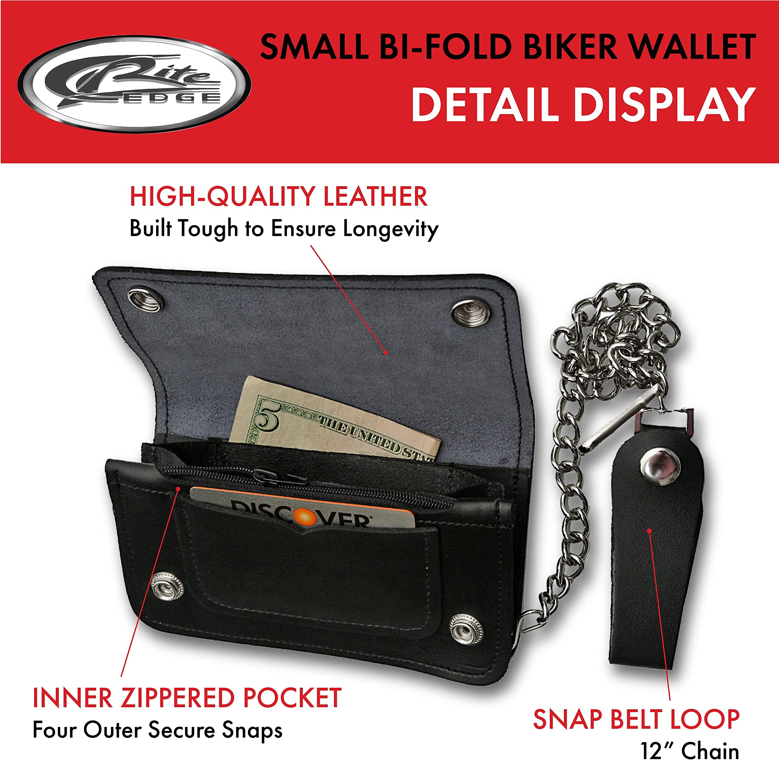 SZCO Supplies Genuine Leather Biker Wallet for Men - Compact & Durable Small Black Motorcycle Wallet - Perfect for Riding, Travel & Everyday Use