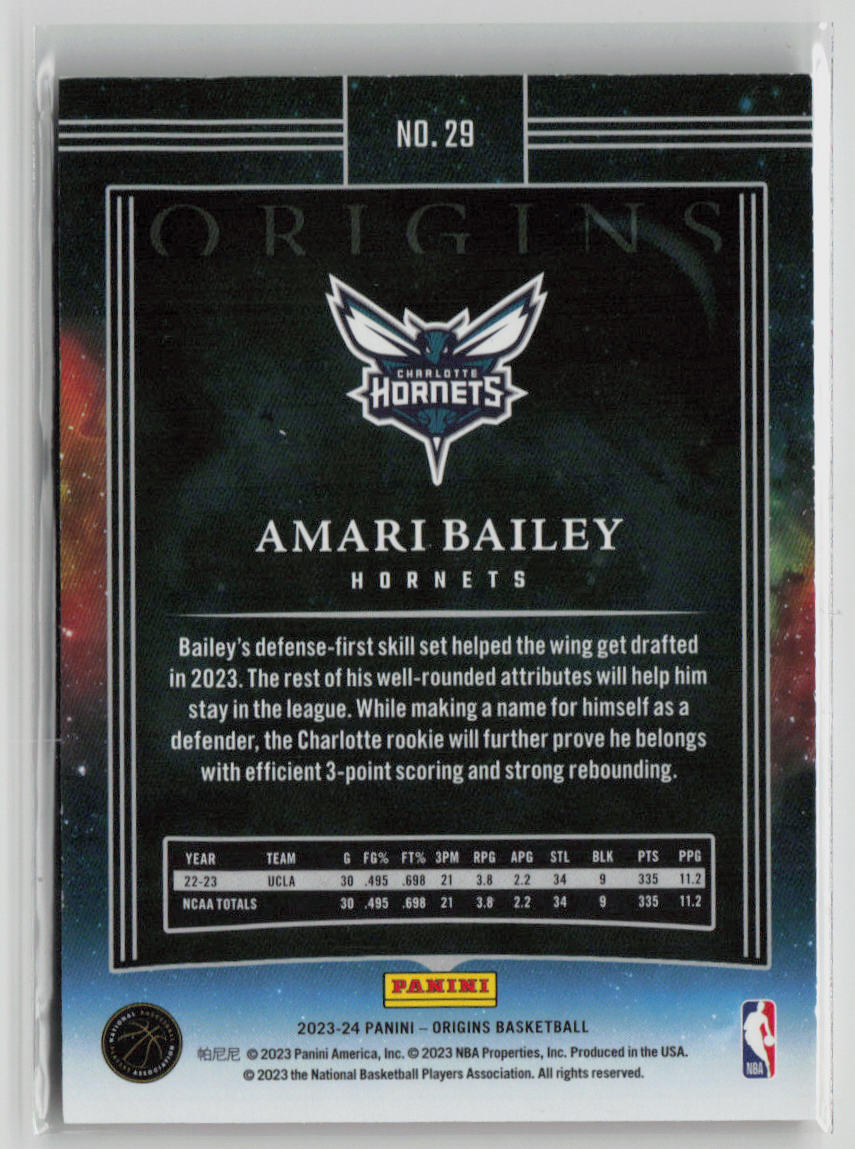 2023 Panini Origins Amari Bailey Rookie Card 01/10 Gold Parallel #29 - Perfect for Basketball Card Collectors and NBA Memorabilia Enthusiasts