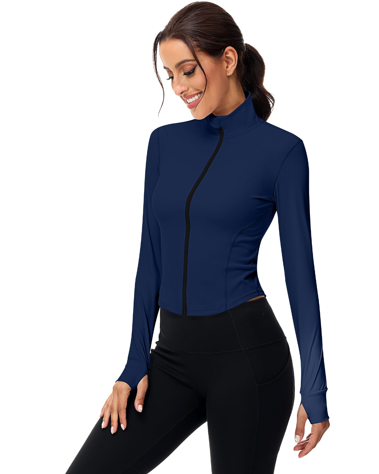 2 Pack Women's Workout Jackets - Long Sleeve Athletic Tops with Thumb Holes & Full Zip Lightweight Running Jackets for Gym, Yoga, Jogging & Outdoor Activities