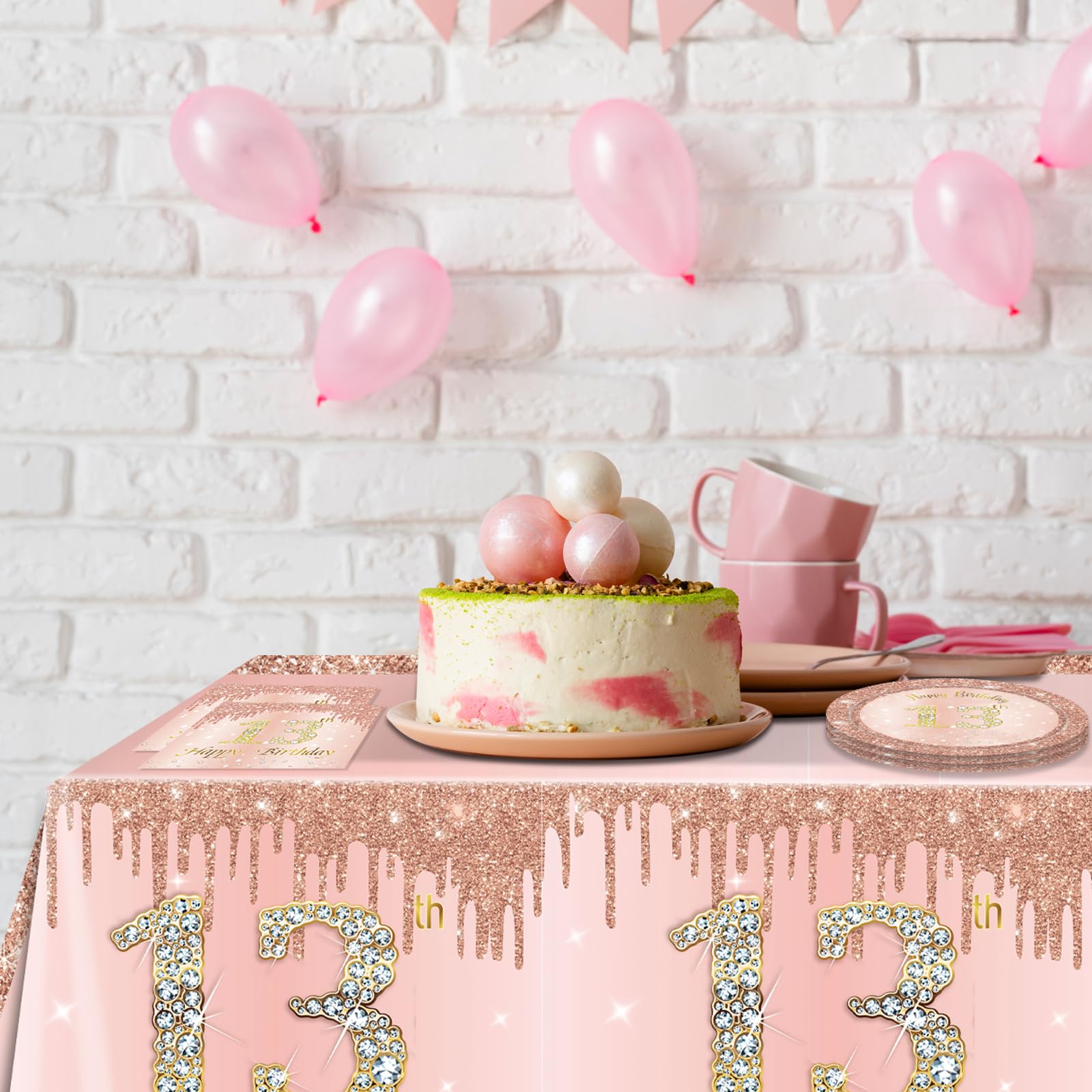 41PCS Rose Gold 13th Birthday Party Decorations Kit for Girls - Includes Happy Birthday Plates, Napkins & Tablecloth - Perfect for Teenager's 13th Birthday Celebration, Sweet 16 Party & Special Occasions