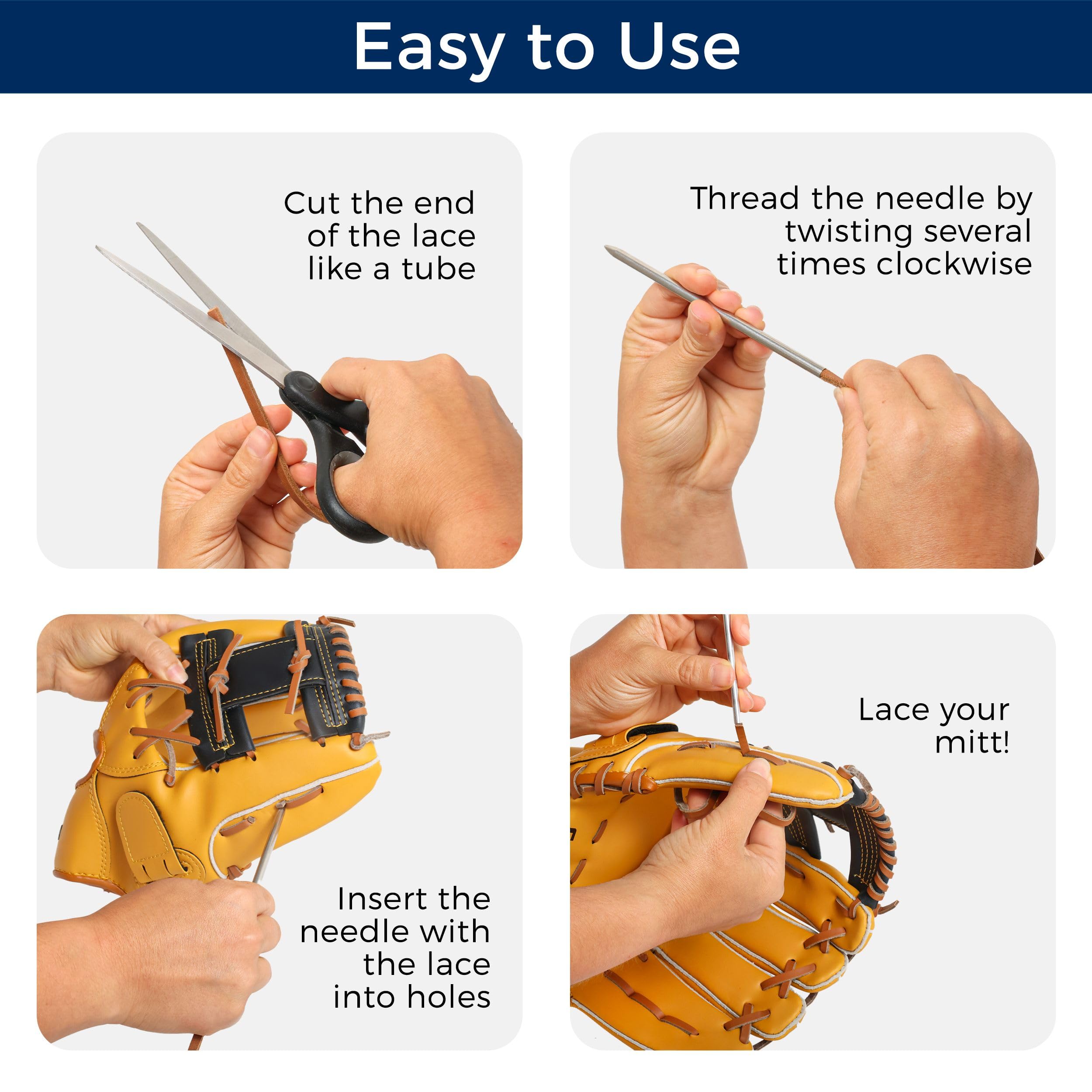 TOFL Softball and Baseball Glove Lace Repair Kit - 2 Premium Leather Laces with Lacing Needle for Catchers & Fielders Mitts | Perfect for Glove Maintenance & Restoration | Ideal for Baseball, Softball, and Training Practice