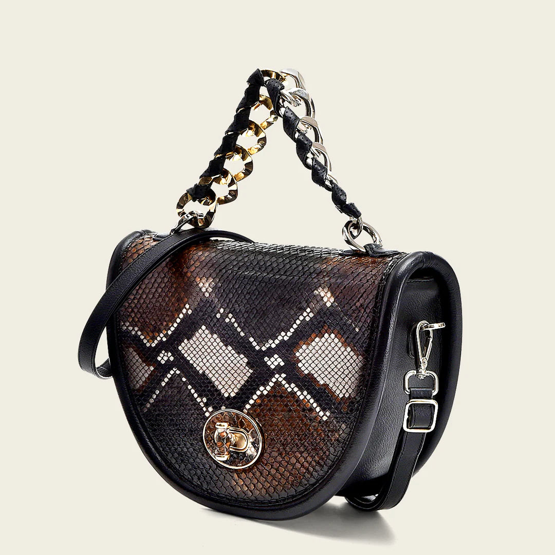 BOD1BPH Cuadra Black Python Leather Handbag for Women - Stylish Evening Clutch & Party Purse for Dinner Dates & Special Occasions