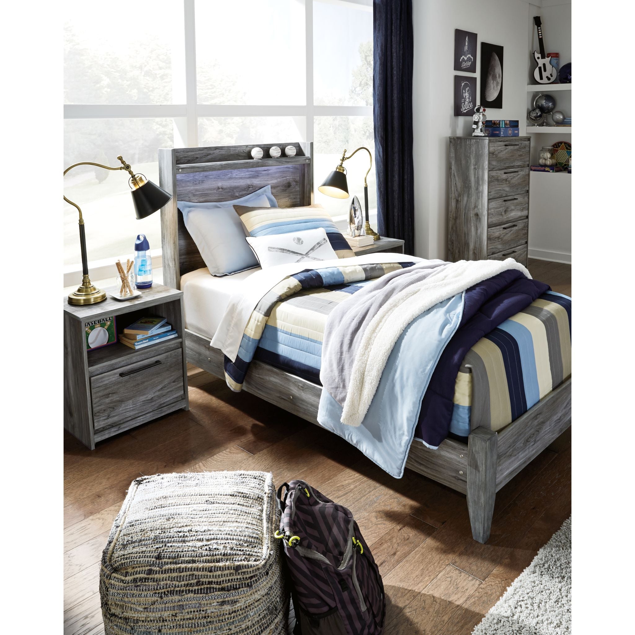 Baystorm Twin Panel Bed Frame with Headboard - Gray Wooden Platform Bed for Kids, Teens & Adults - Perfect for Small Spaces, Guest Rooms & Dormitories