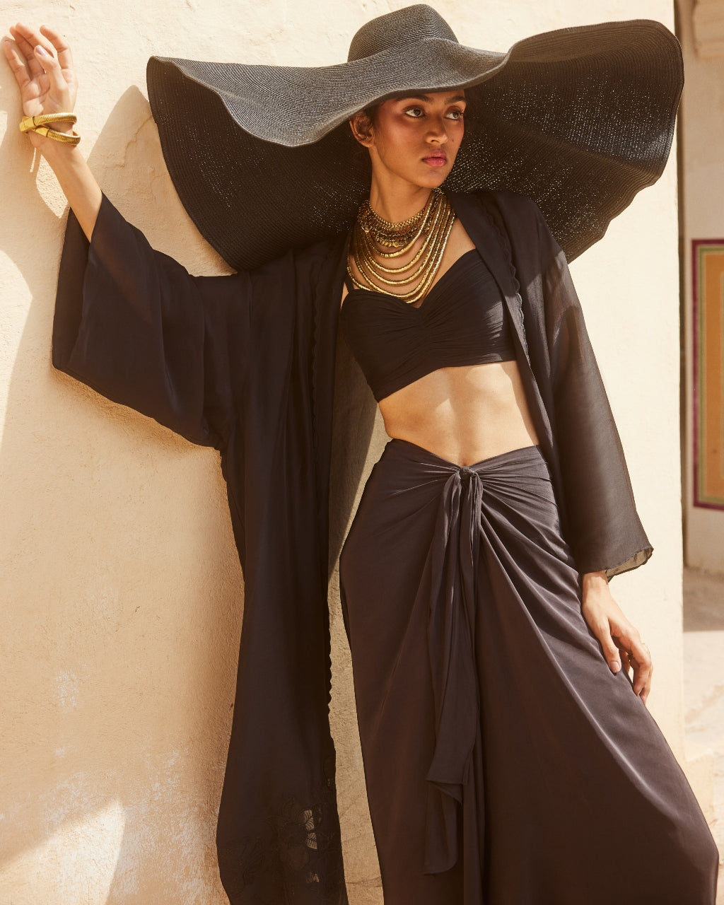Elegant Black Drape Skirt and Jacket Set for Women - Stylish Outfit for Office, Party & Date Night